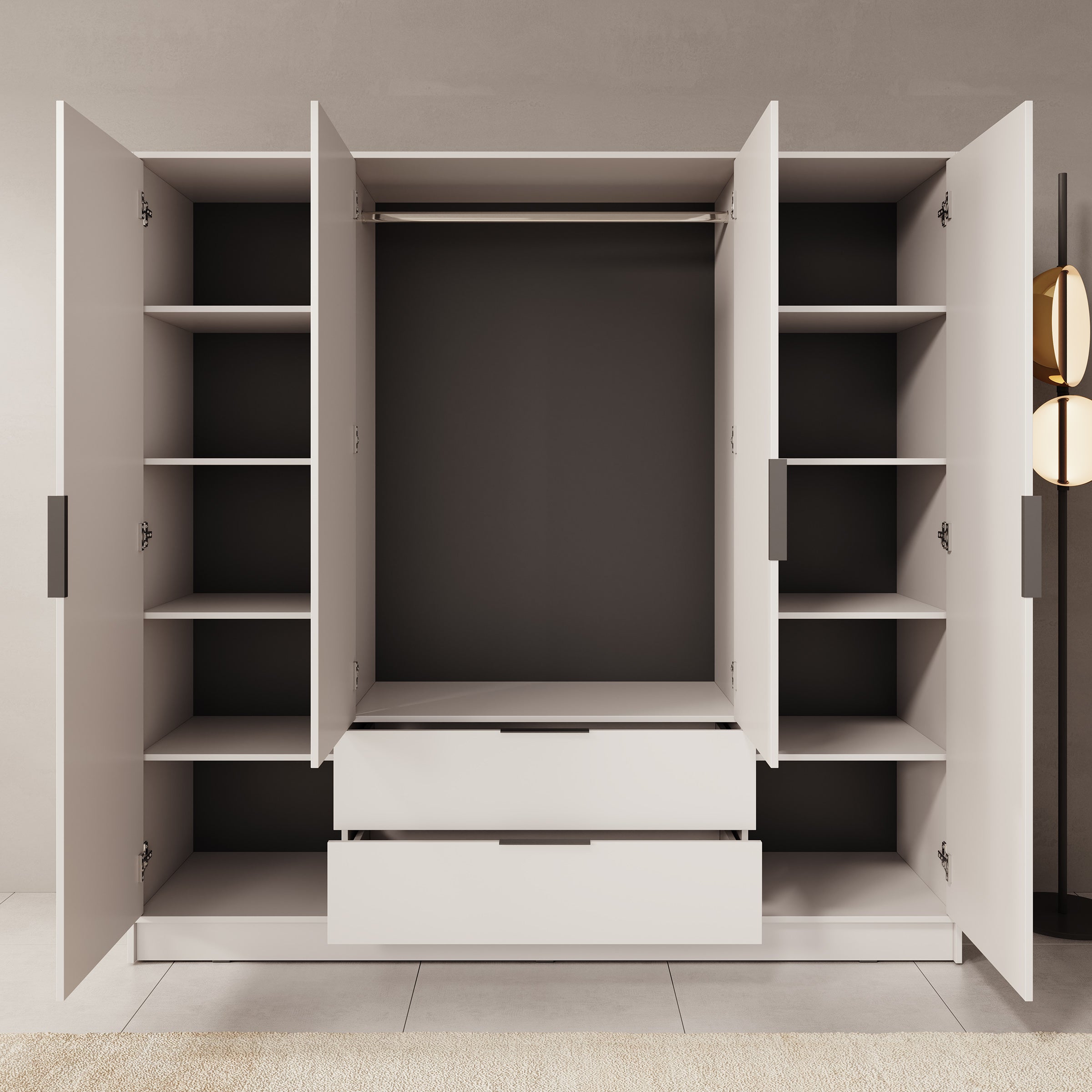 Kellan - Kledingkast 4-deurs - Beige - 206x51x200 cm