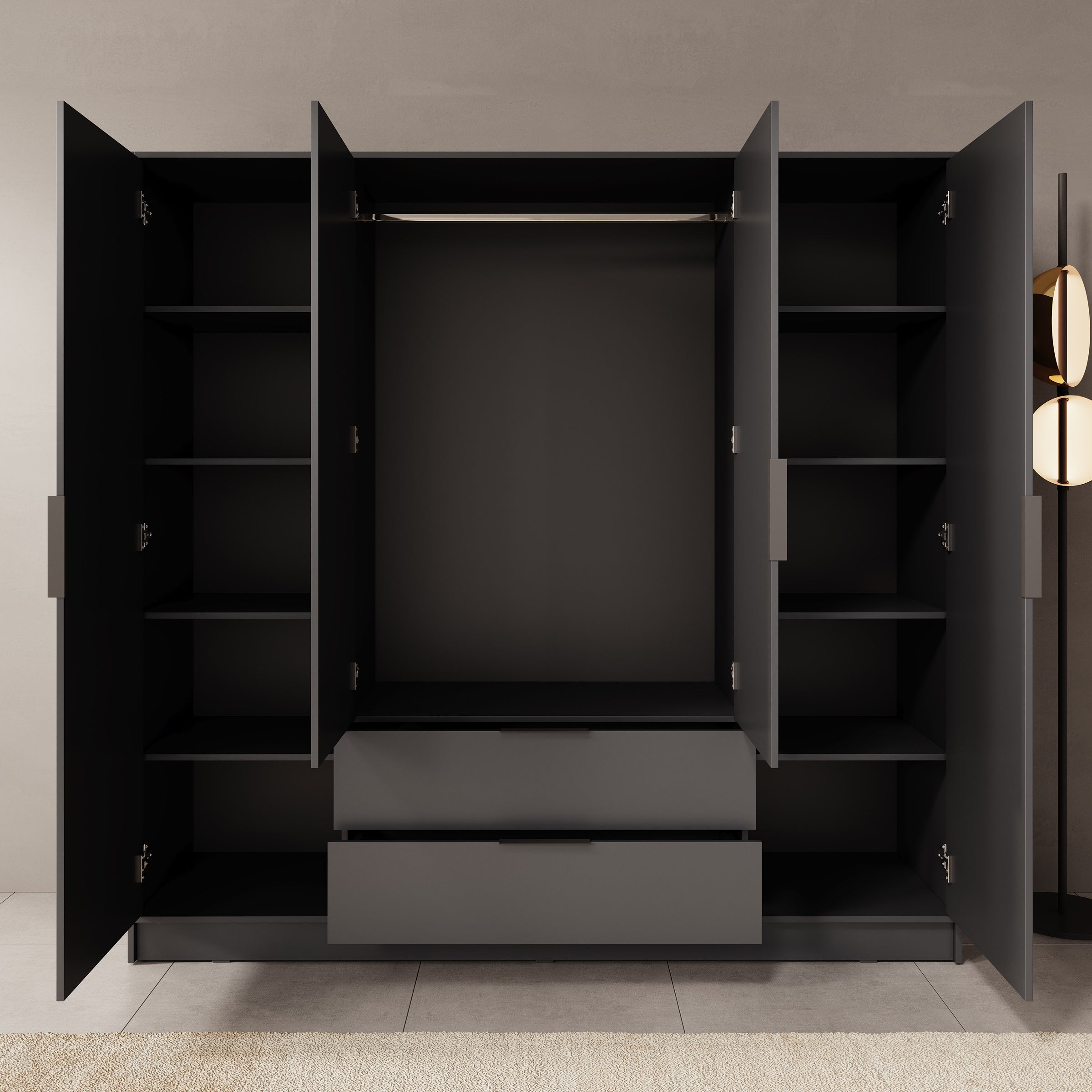 Kellan - Kledingkast 4-deurs - Grijs - 206x51x200 cm