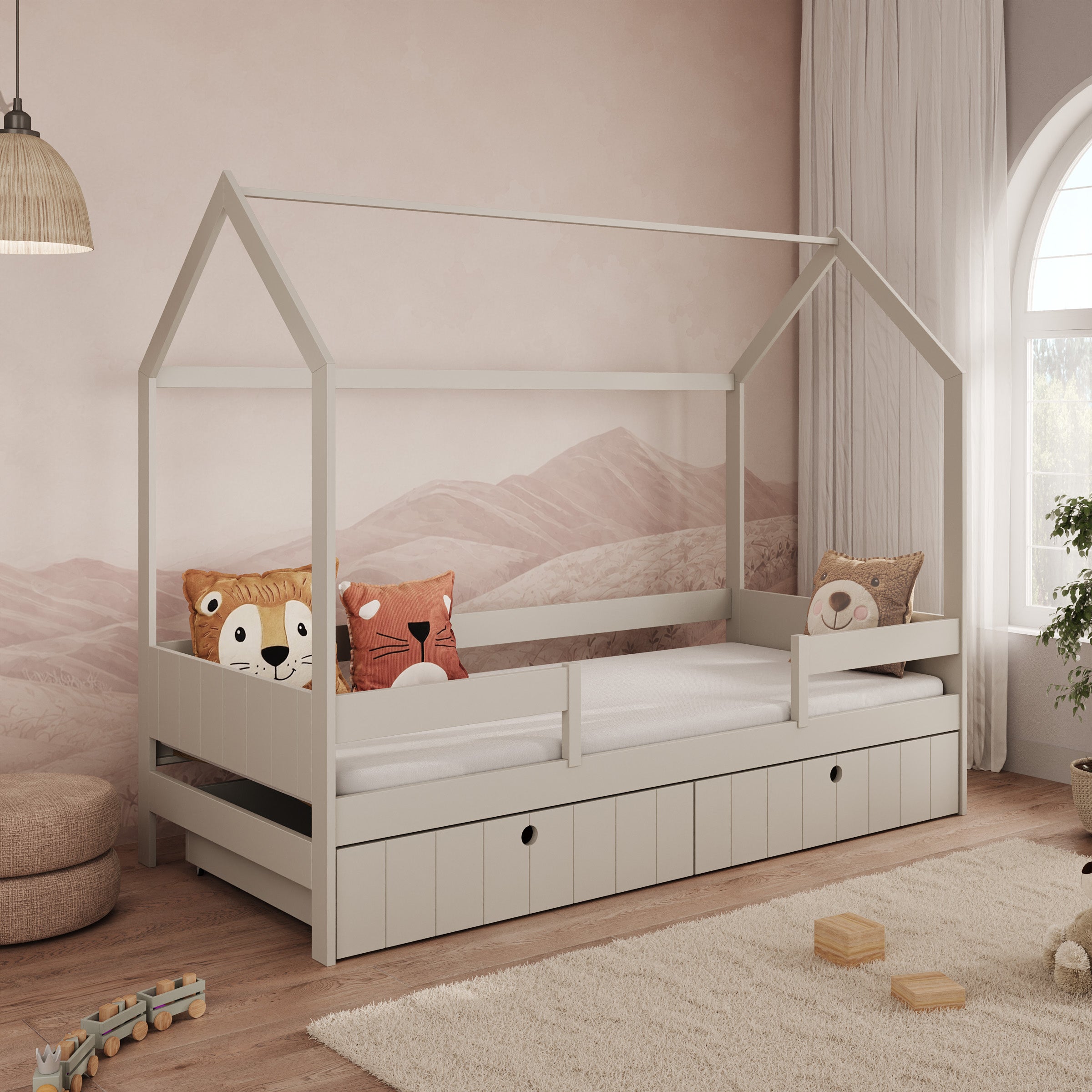 Kenepa - Huisjesbed met lades - Beige - 90x200 cm