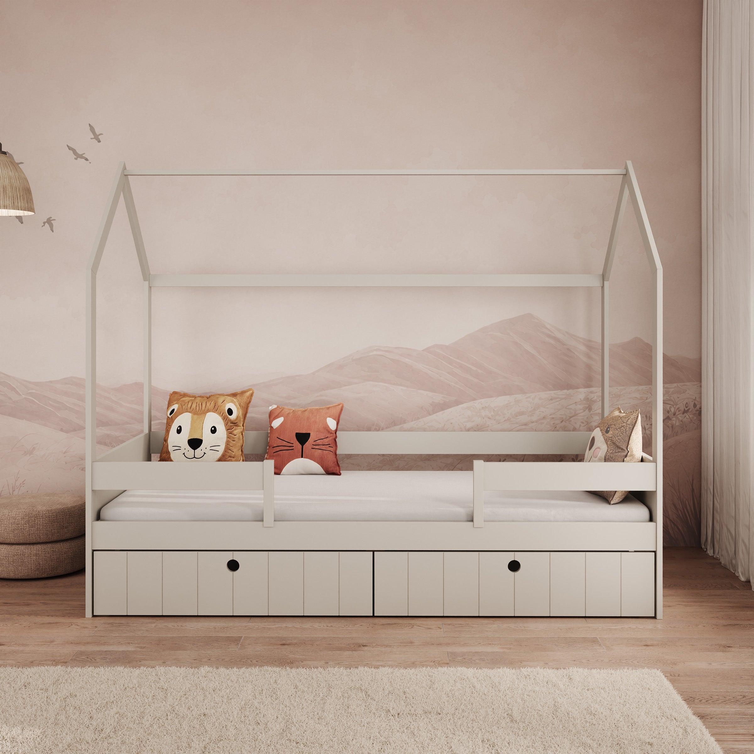 Kenepa - Huisjesbed met lades - Beige - 90x200 cm