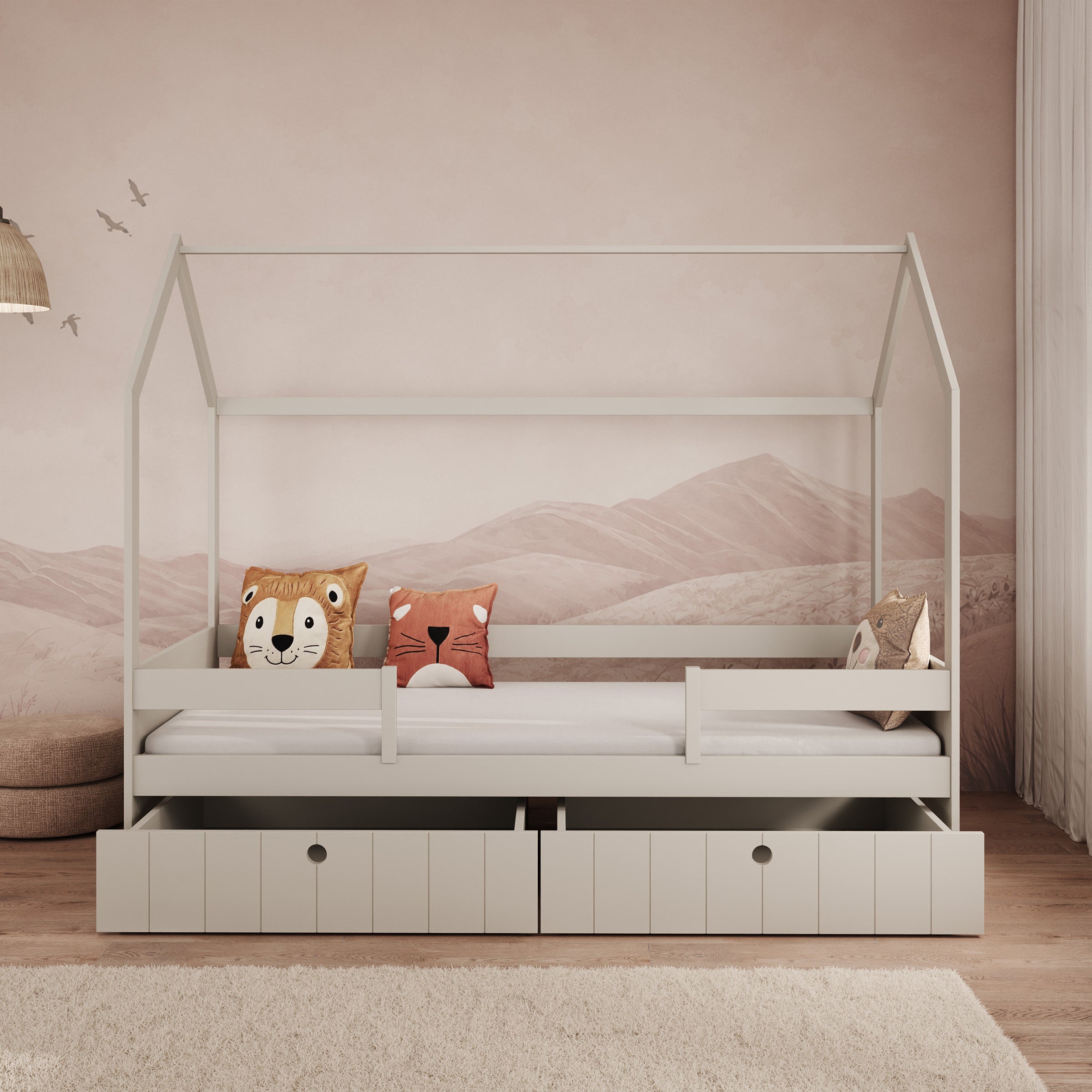 Kenepa - Huisjesbed met lades - Beige - 90x200 cm