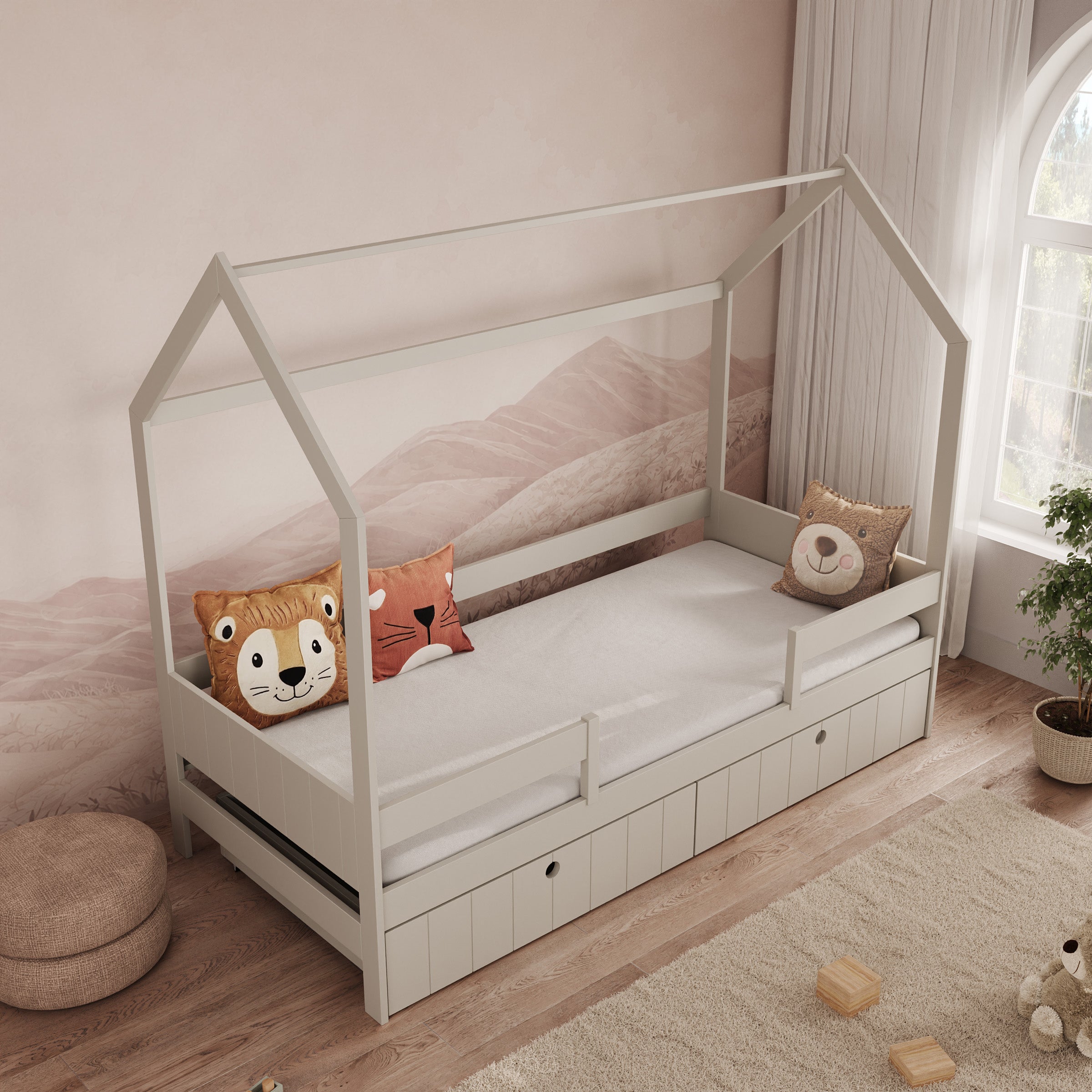 Kenepa - Huisjesbed met lades - Beige - 90x200 cm