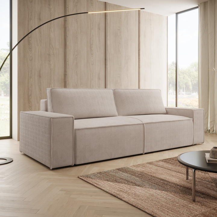 Khaos - 3-zitsbank - Ribstof beige - 245x90x82 cm