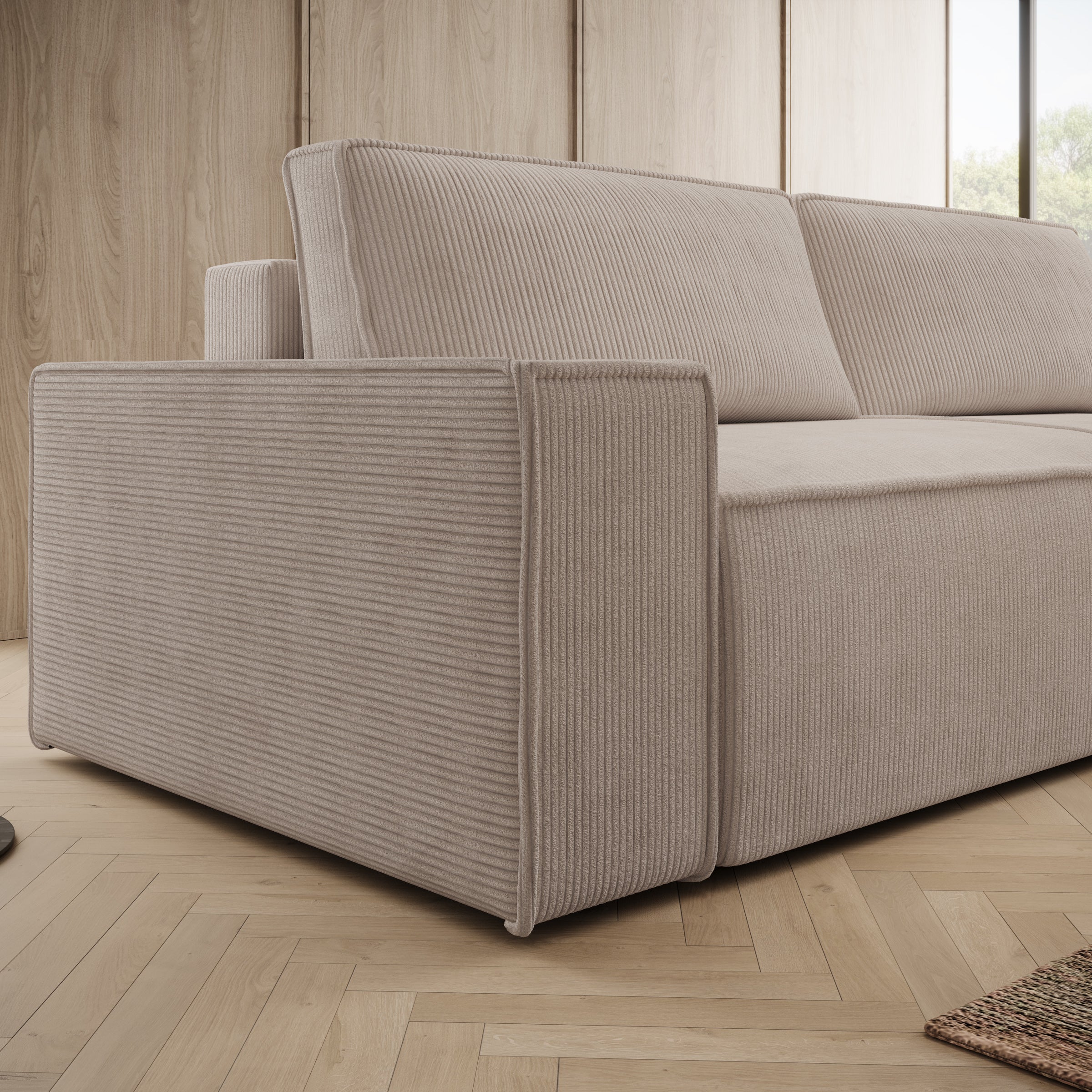 Khaos - 3-zitsbank - Ribstof beige - 245x90x82 cm
