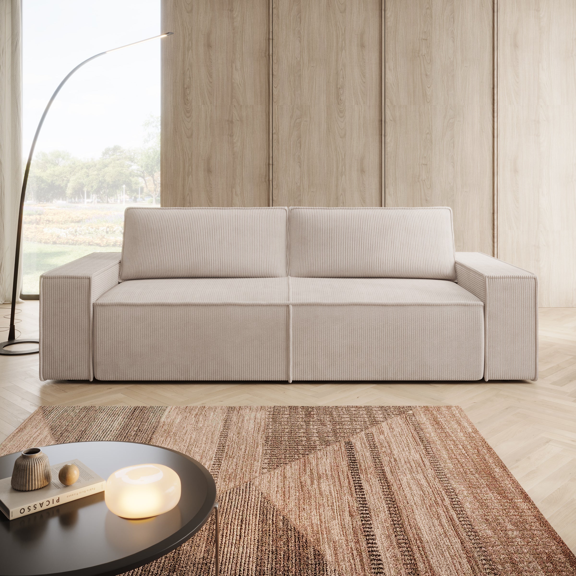 Khaos - 3-zitsbank - Ribstof beige - 245x90x82 cm