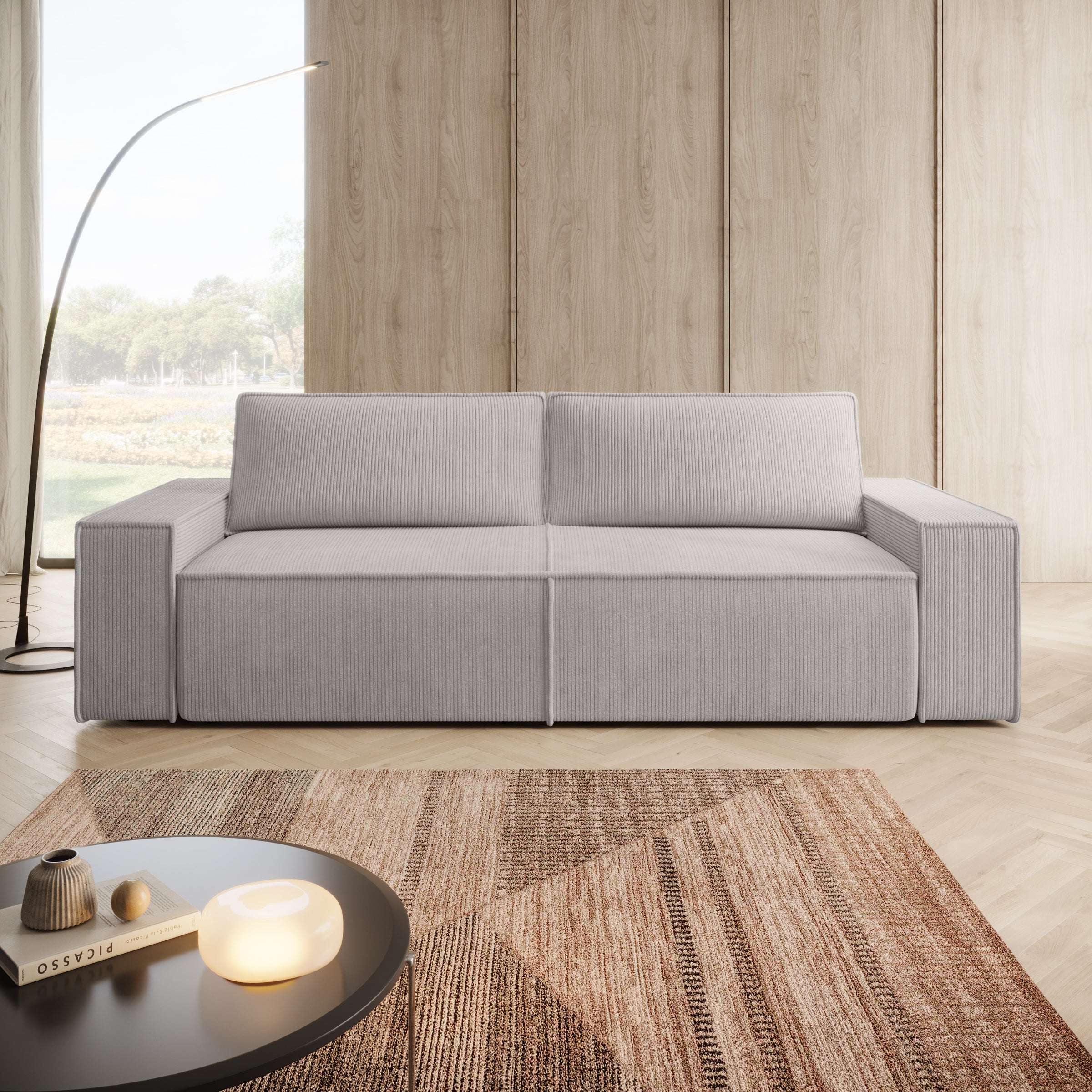 Khaos - 3-zitsbank - Ribstof grijs - 245x90x82 cm