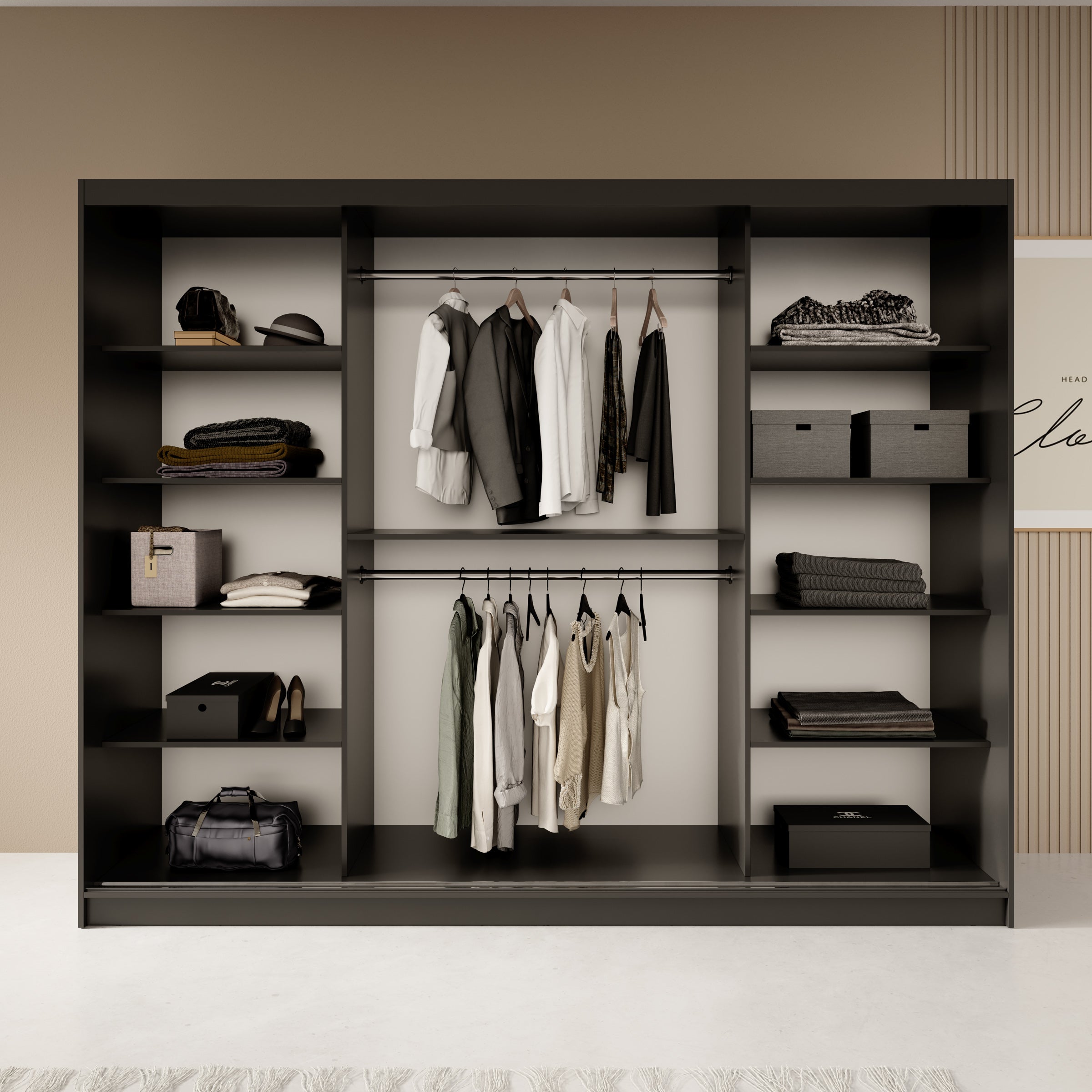 Fessaro - Kledingkast - Zwart - 250x62x200 cm