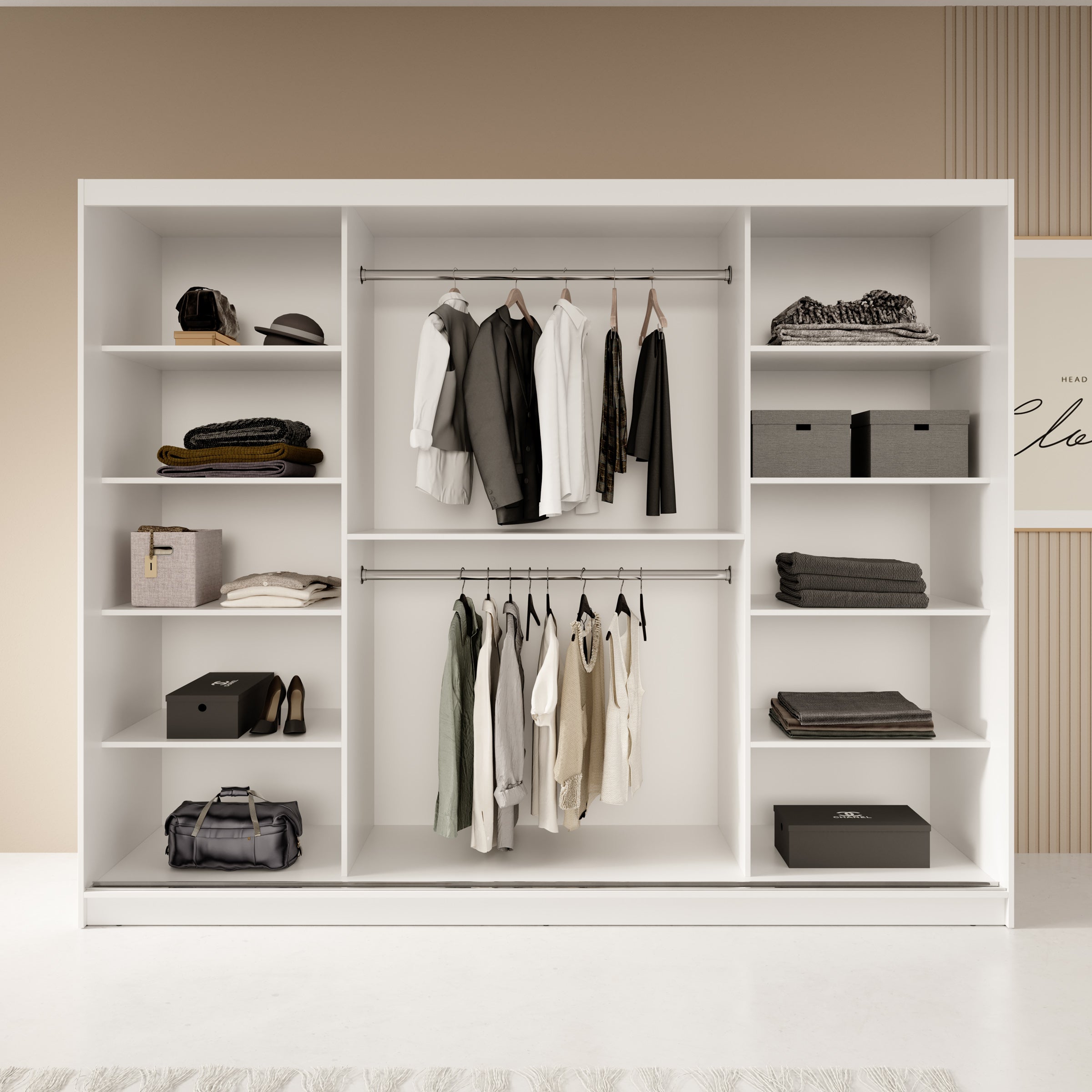 Fessaro - Kledingkast - Wit - 250x62x200 cm