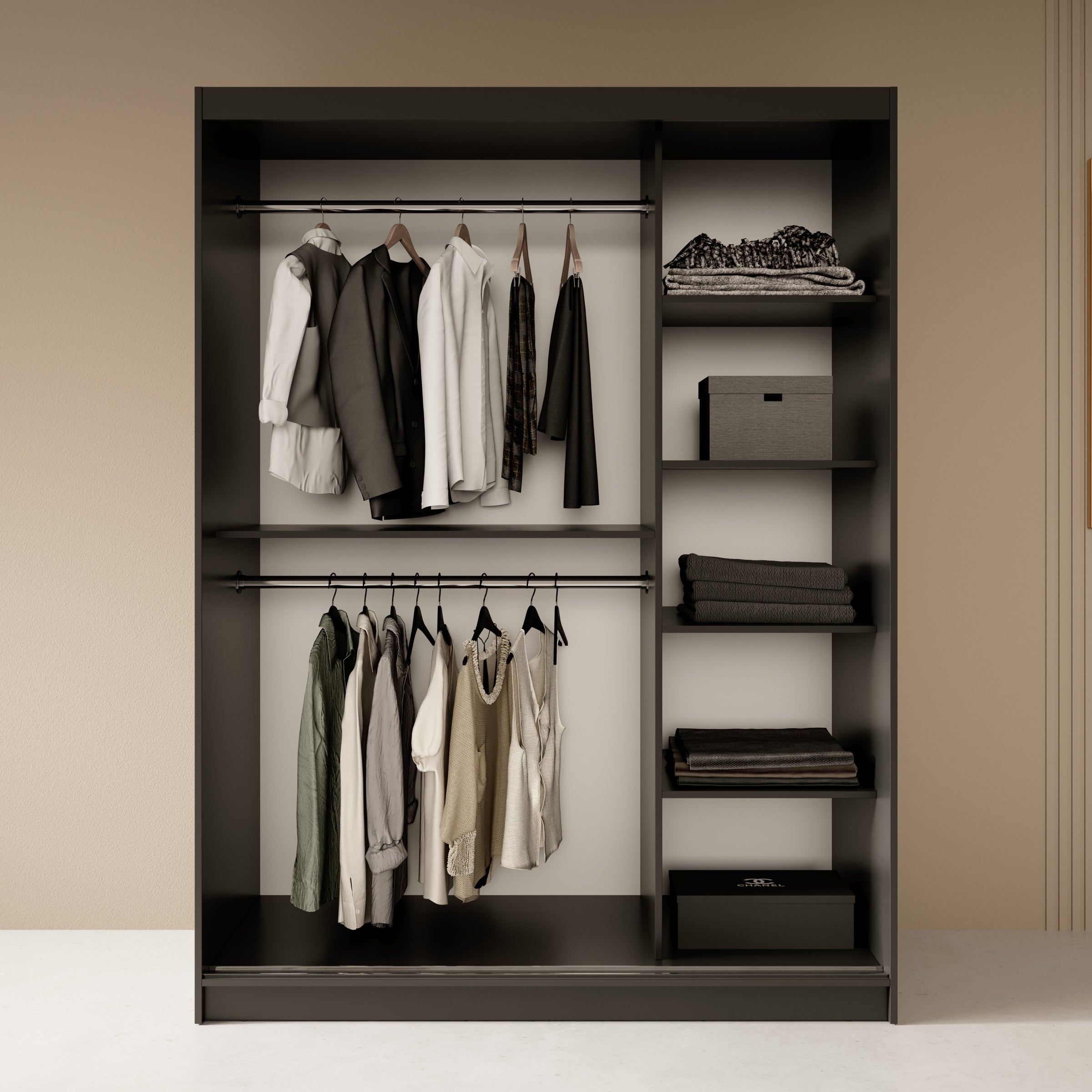 Fessaro - Kledingkast - Zwart - 150x62x200 cm
