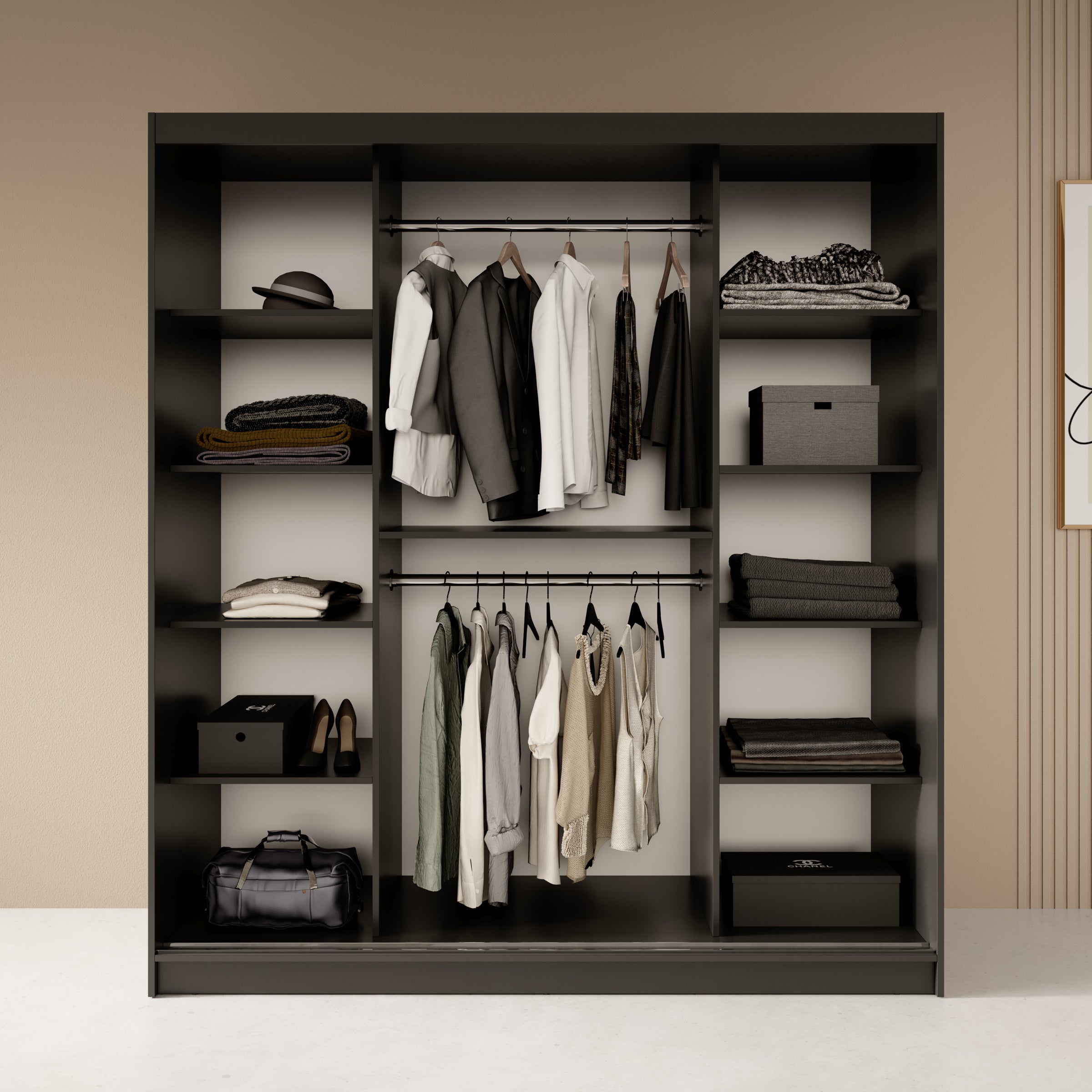 Fessaro- Kledingkast - Zwart - 180x62x200 cm