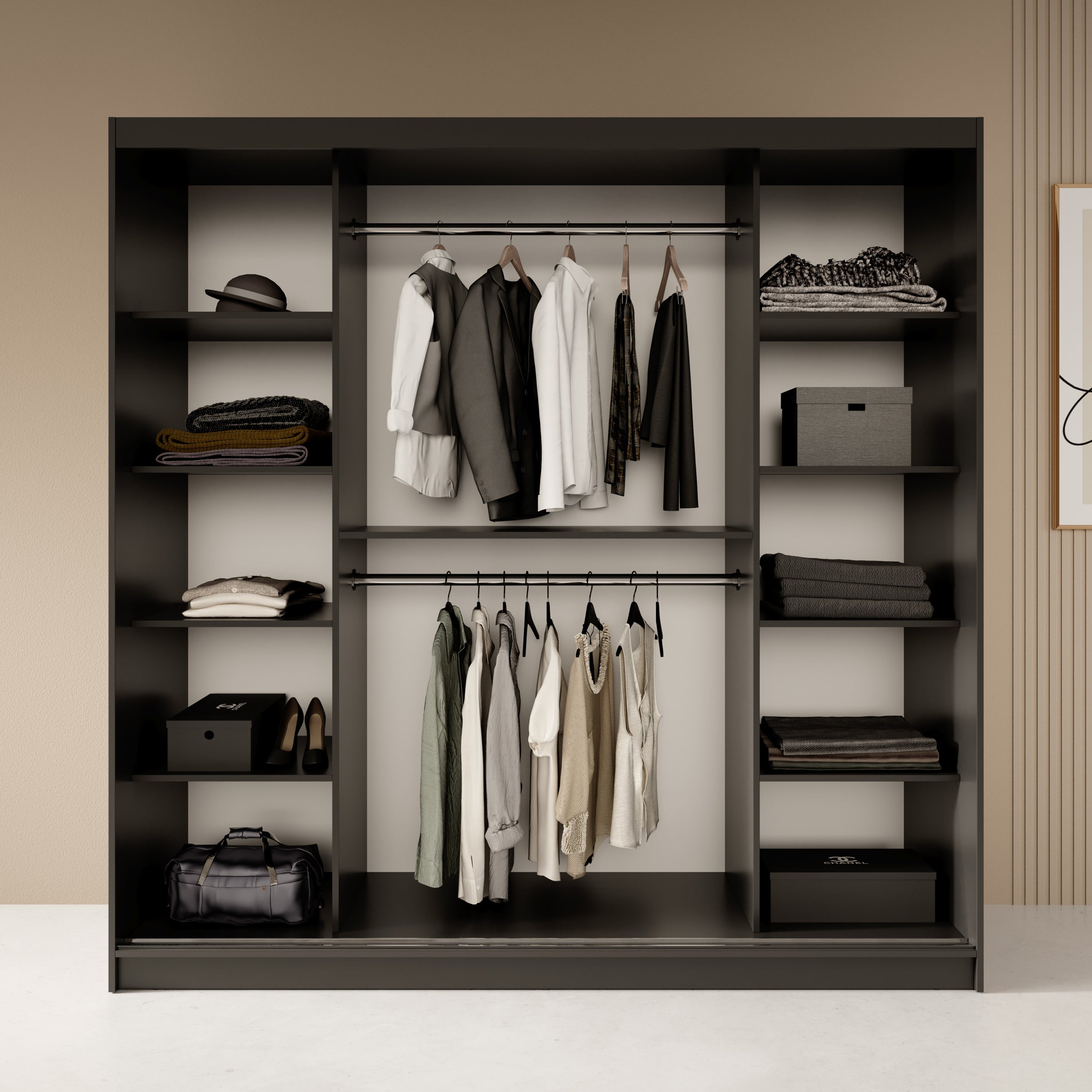 Fessaro - Kledingkast - Zwart - 200x62x200 cm