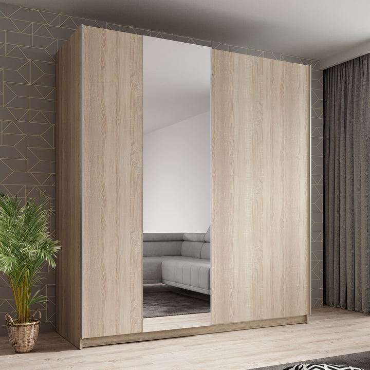 Ganaro - Kledingkast met spiegel - Eiken - 180x62x198 cm