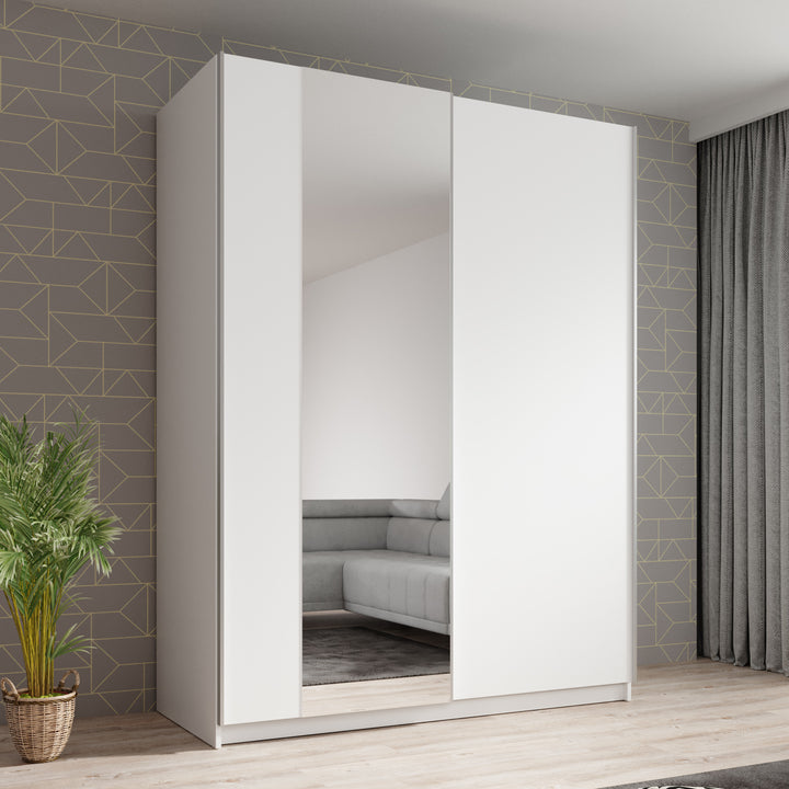 Ganaro - Kledingkast met spiegel - Wit - 150x62x198 cm