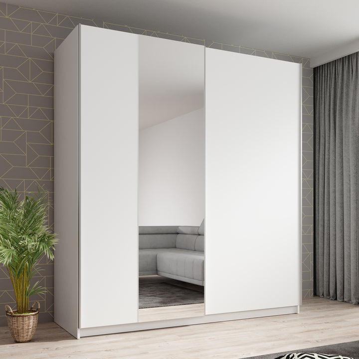 Ganaro - Kledingkast met spiegel - Wit - 180x62x198 cm