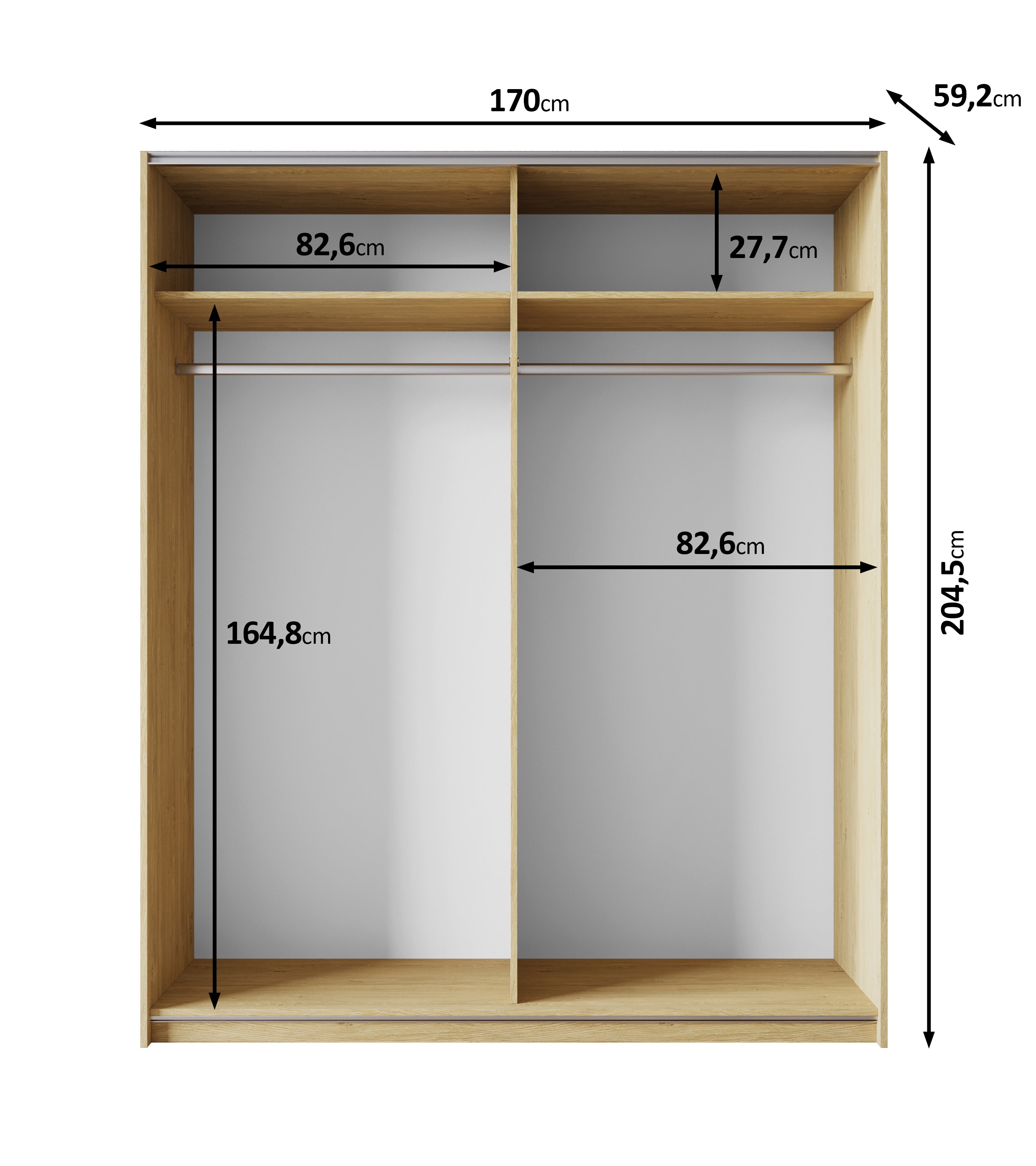 Lawson - Kledingkast met schuifdeuren - Eiken