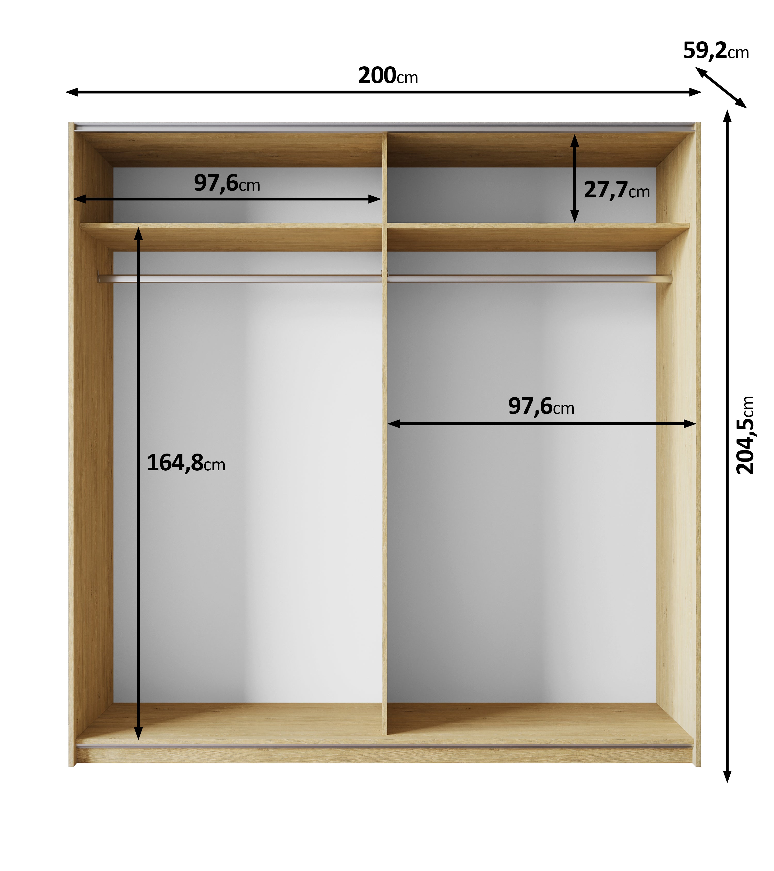 Lawson - Kledingkast met schuifdeuren - Eiken