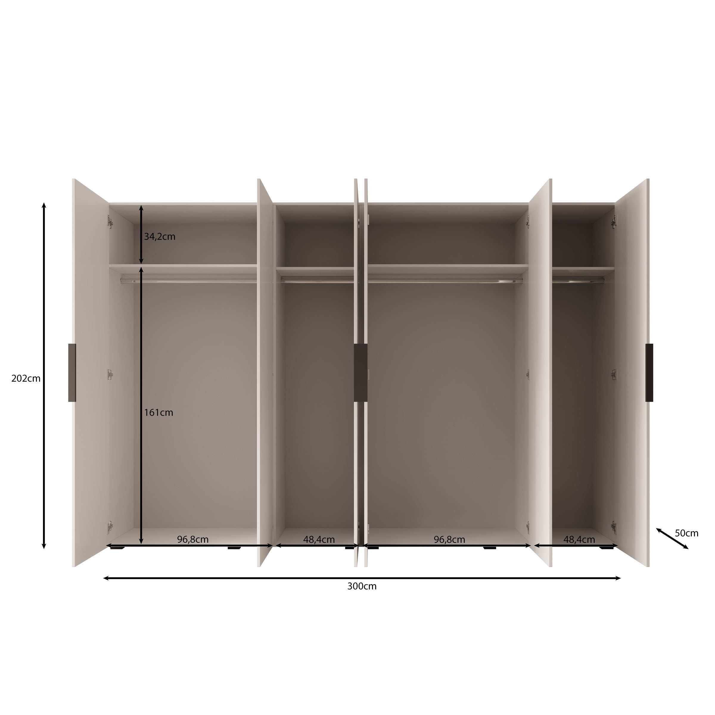 Marquesa - Kledingkast - Wit - 300x50x202 cm