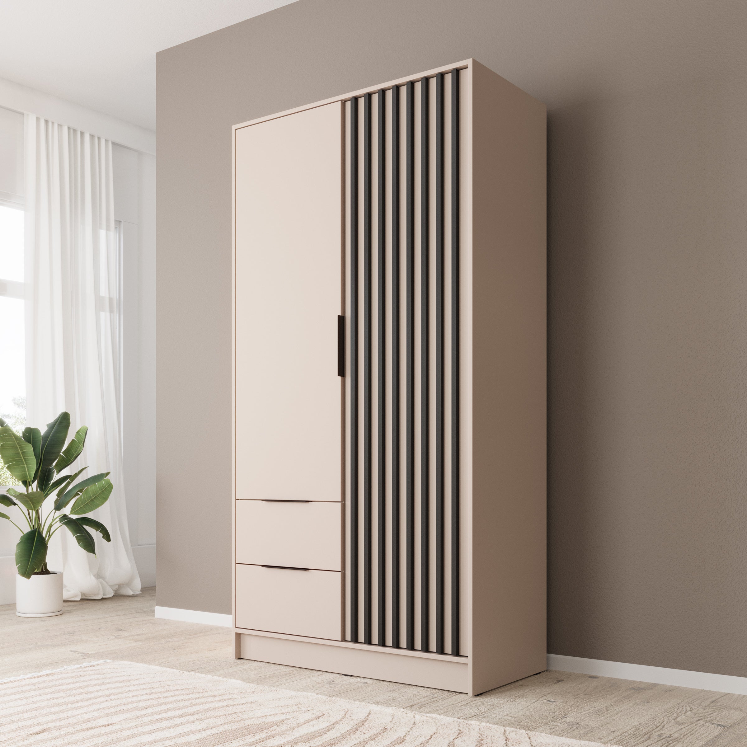 Nairobi - Kledingkast 2-deurs - Beige/eiken - 105x51x200 cm
