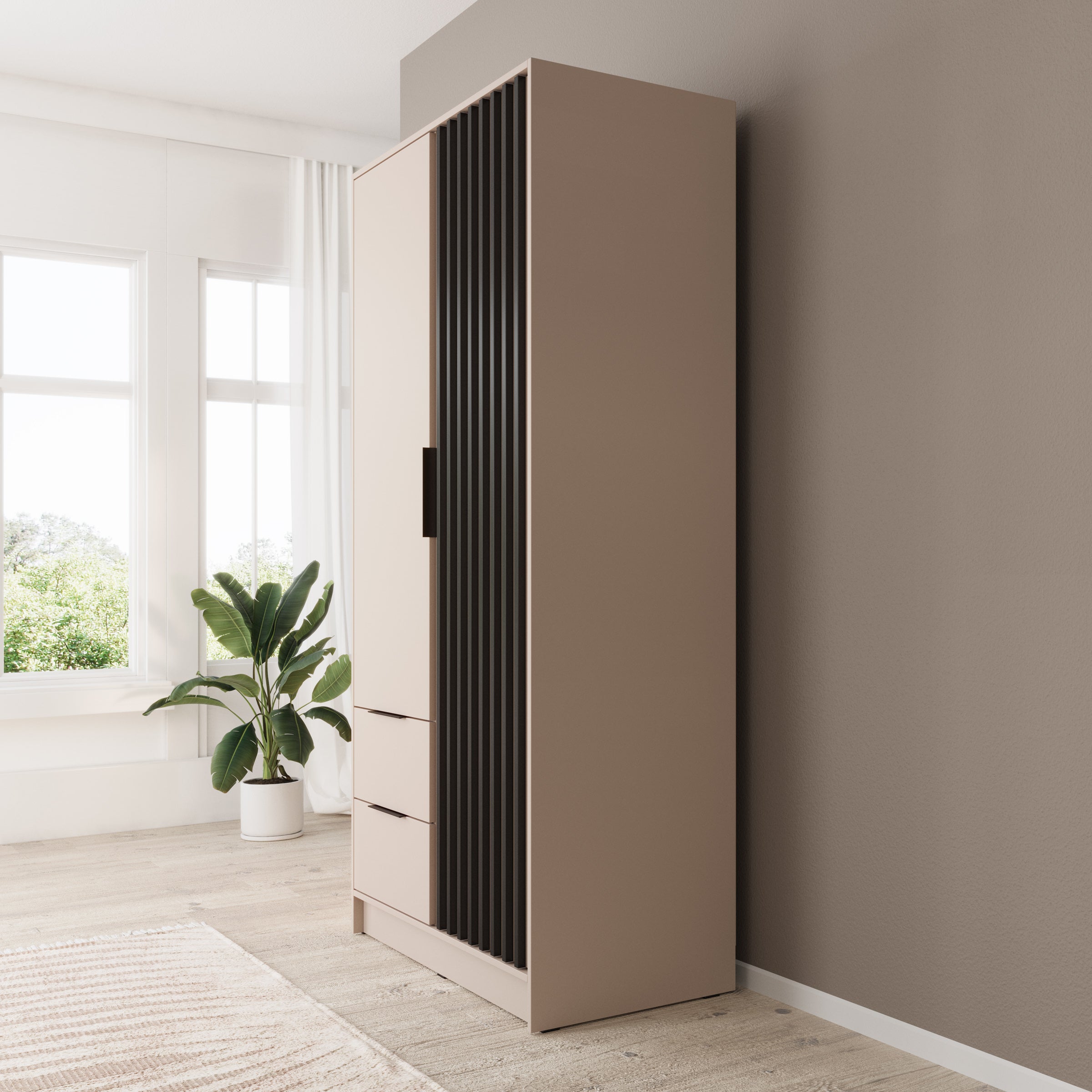 Nairobi - Kledingkast 2-deurs - Beige/eiken - 105x51x200 cm