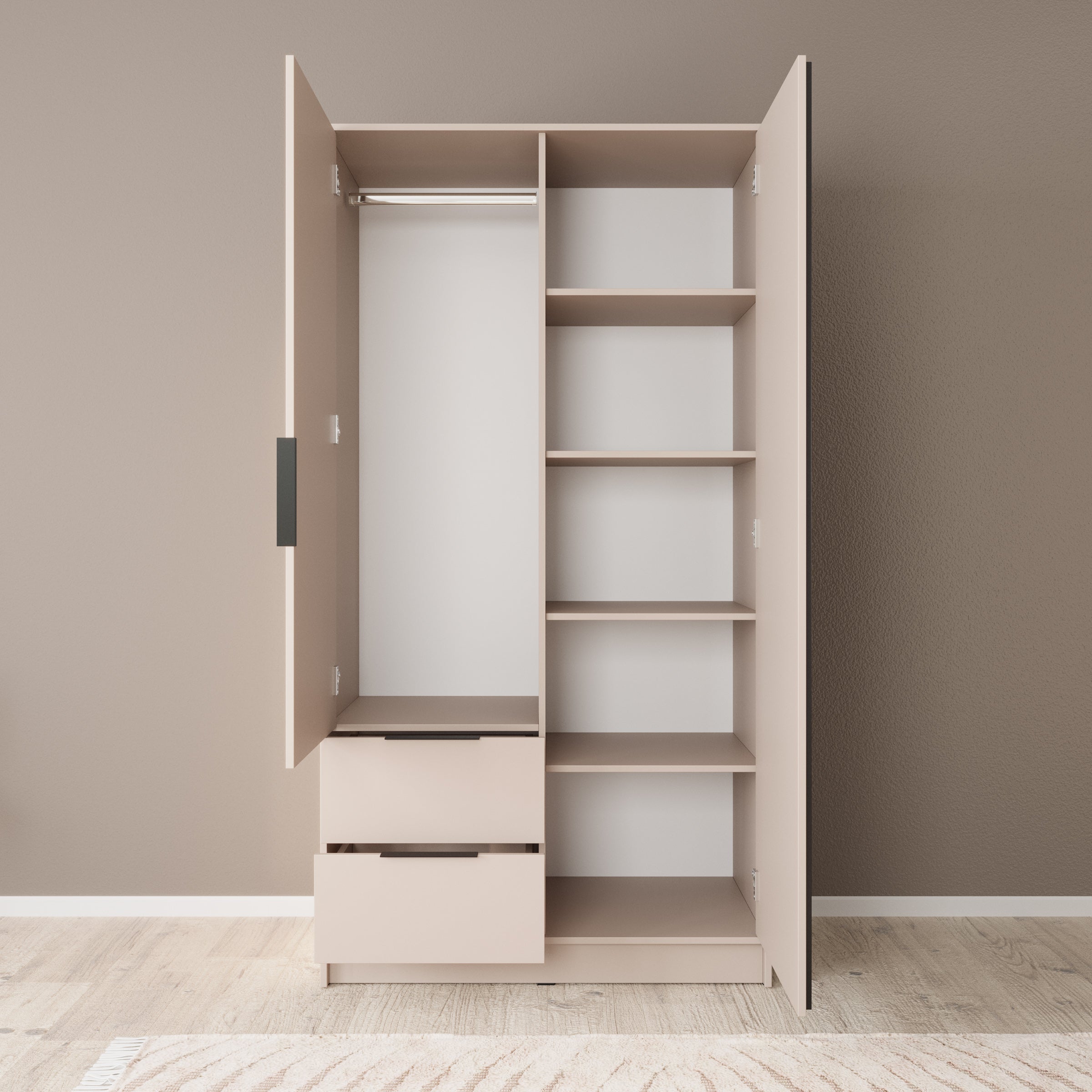 Nairobi - Kledingkast 2-deurs - Beige/eiken - 105x51x200 cm