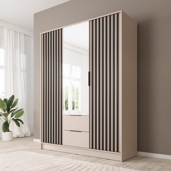 Nairobi - Kledingkast met spiegel - Beige/eiken - 155x51x200 cm