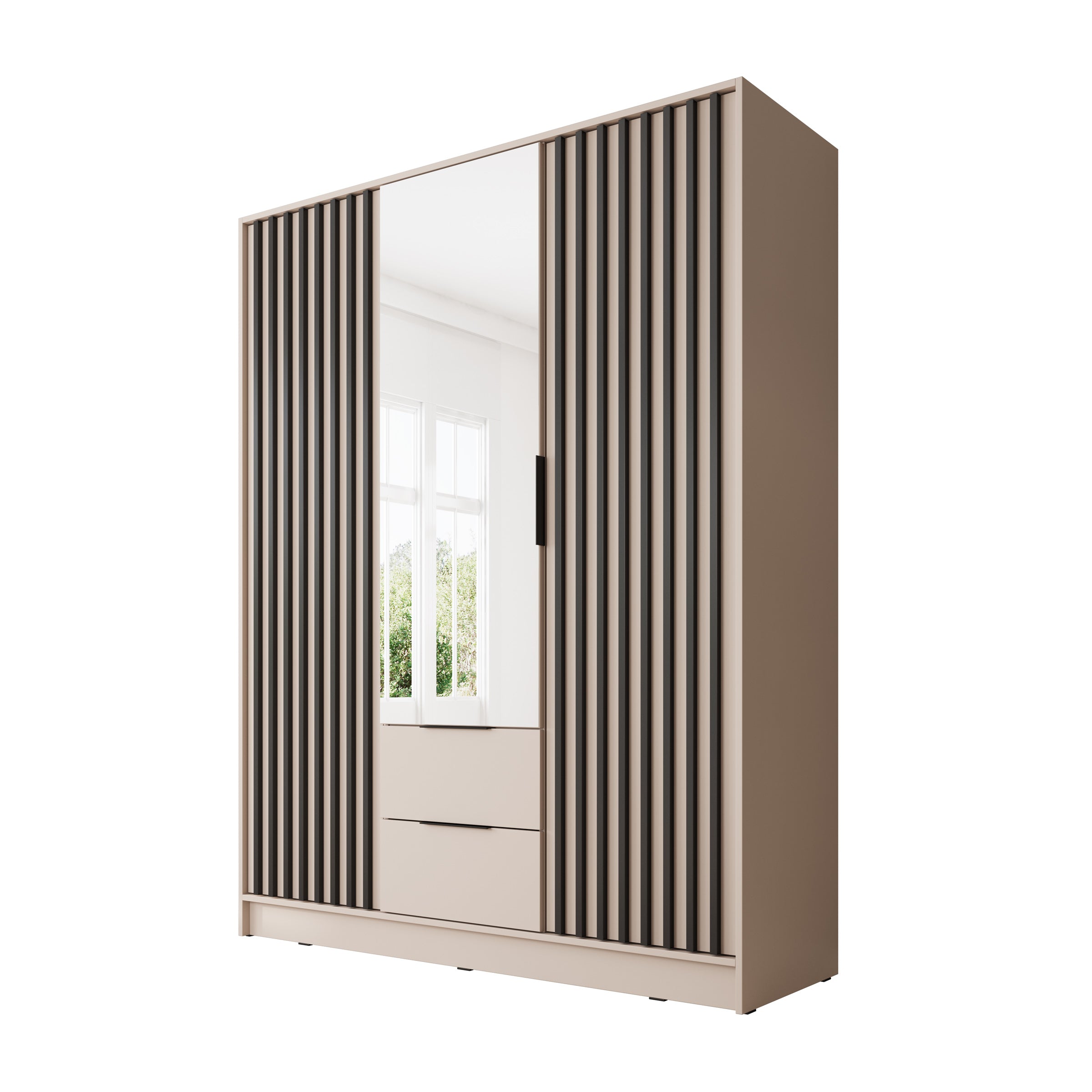 Nairobi - Kledingkast met spiegel - Beige/eiken - 155x51x200 cm