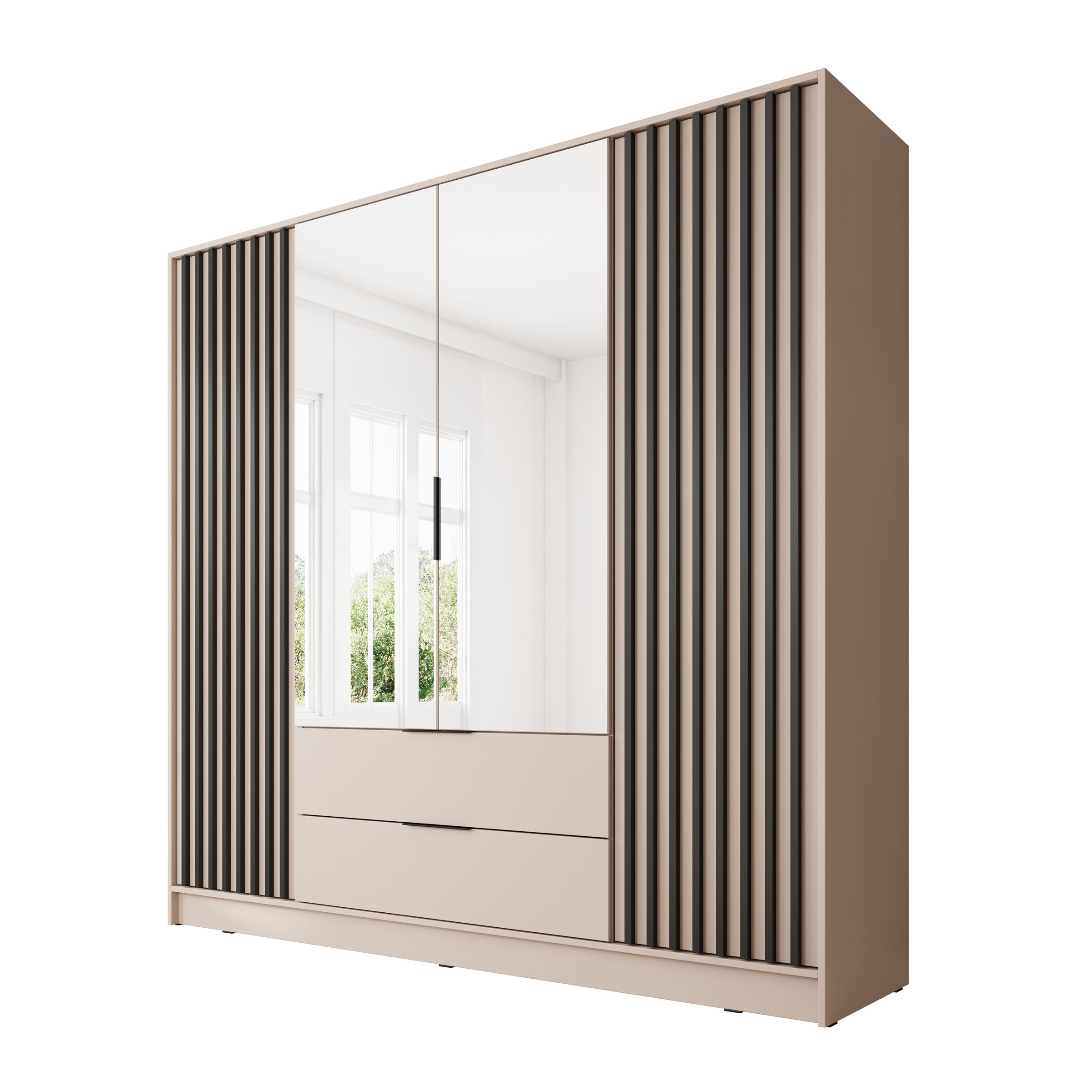 Nairobi - Kledingkast met spiegel - Beige/zwart  - 206x51x200 cm