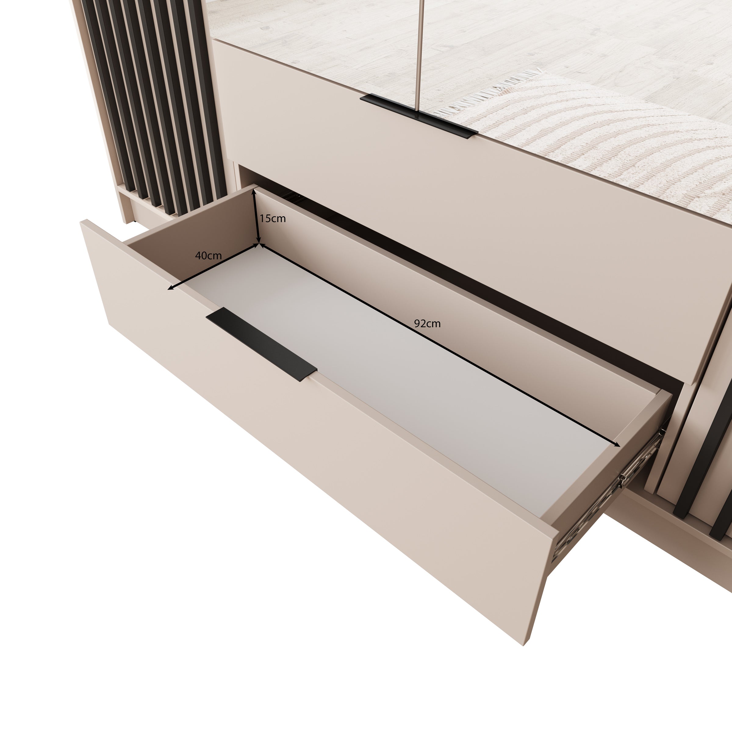 Nairobi - Kledingkast met spiegel - Beige/zwart  - 206x51x200 cm