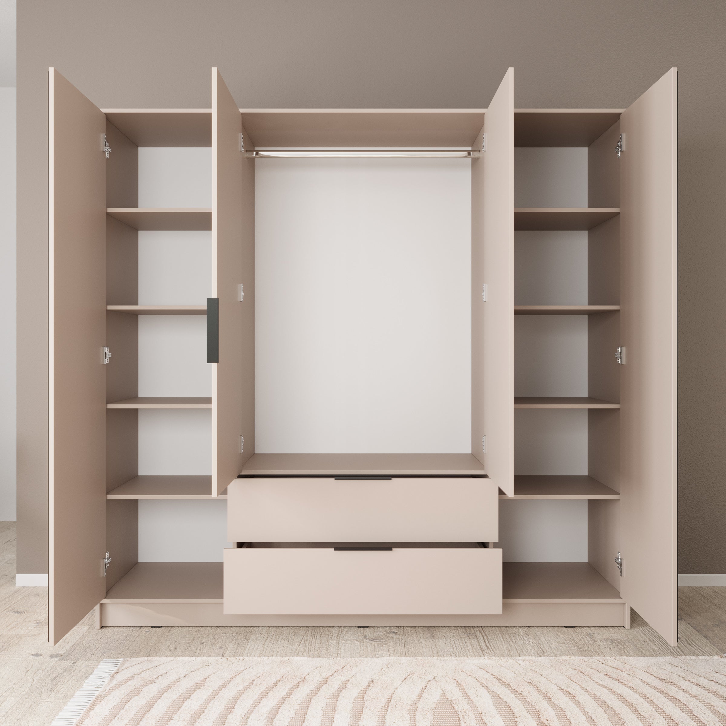 Nairobi - Kledingkast met spiegel - Beige/zwart  - 206x51x200 cm