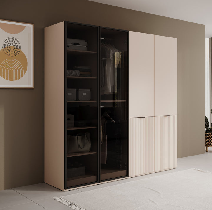 Shelton - Kledingkast 4-deurs van glas - Beige