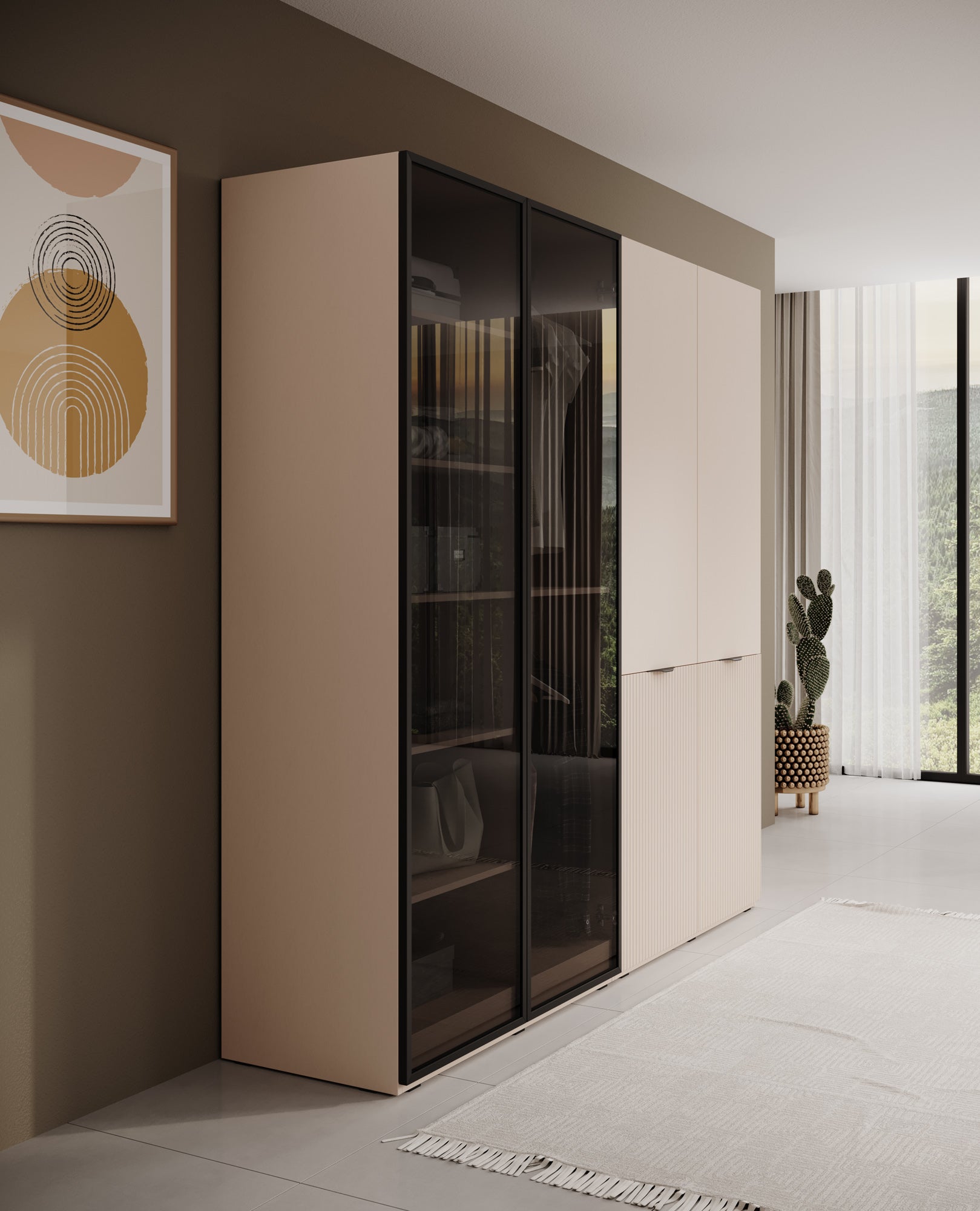 Shelton - Kledingkast 4-deurs van glas - Beige