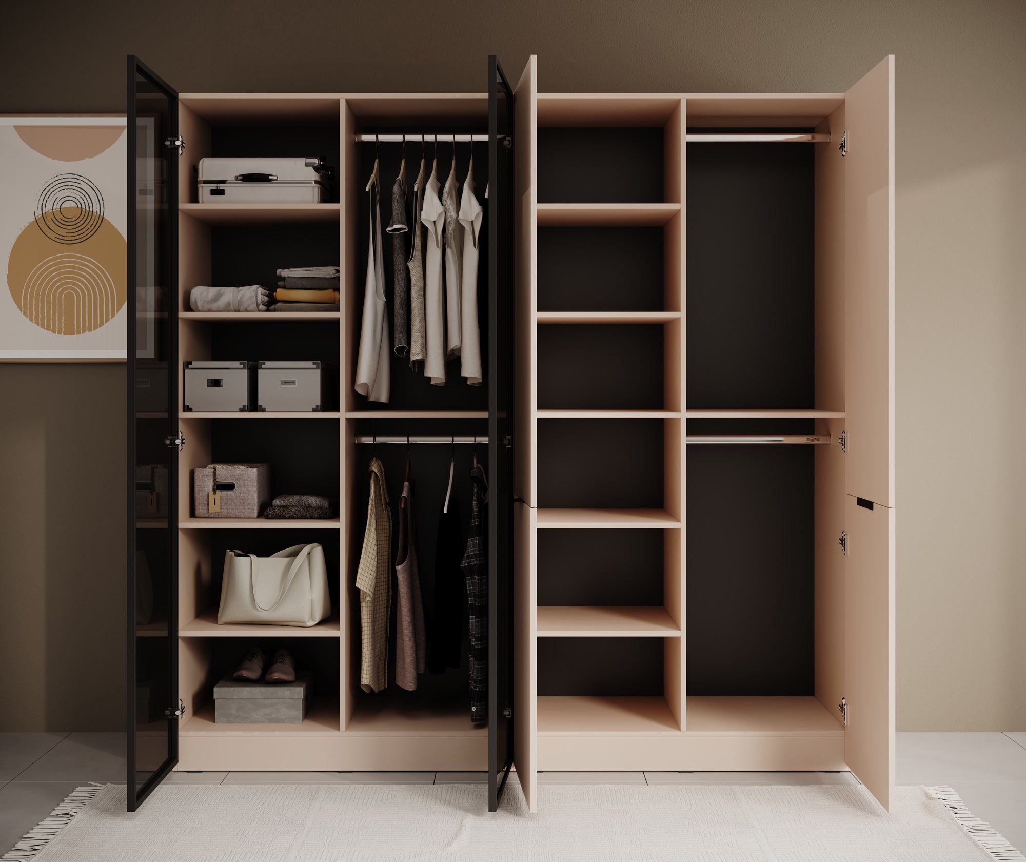 Shelton - Kledingkast 4-deurs van glas - Beige