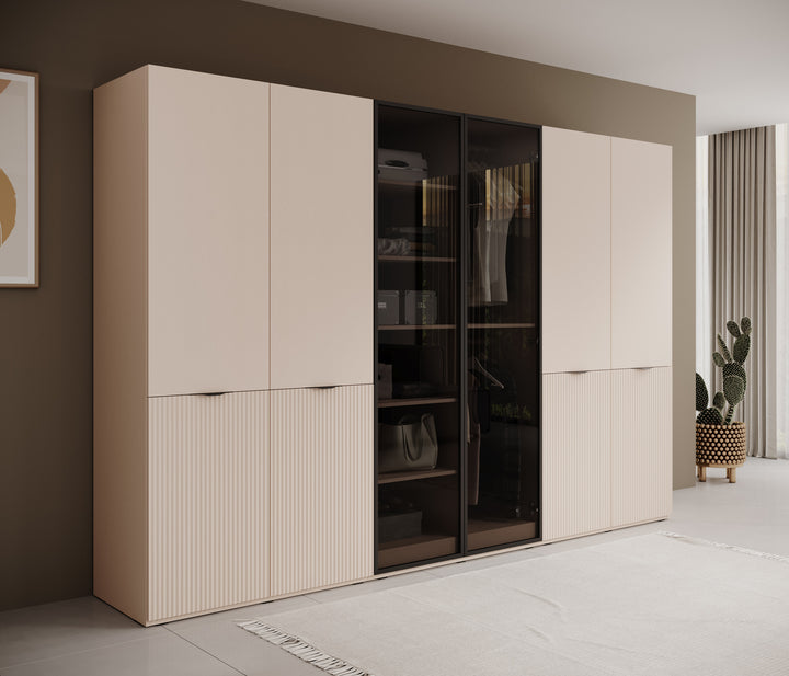 Shelton - Kledingkast 6-deurs van glas - Beige