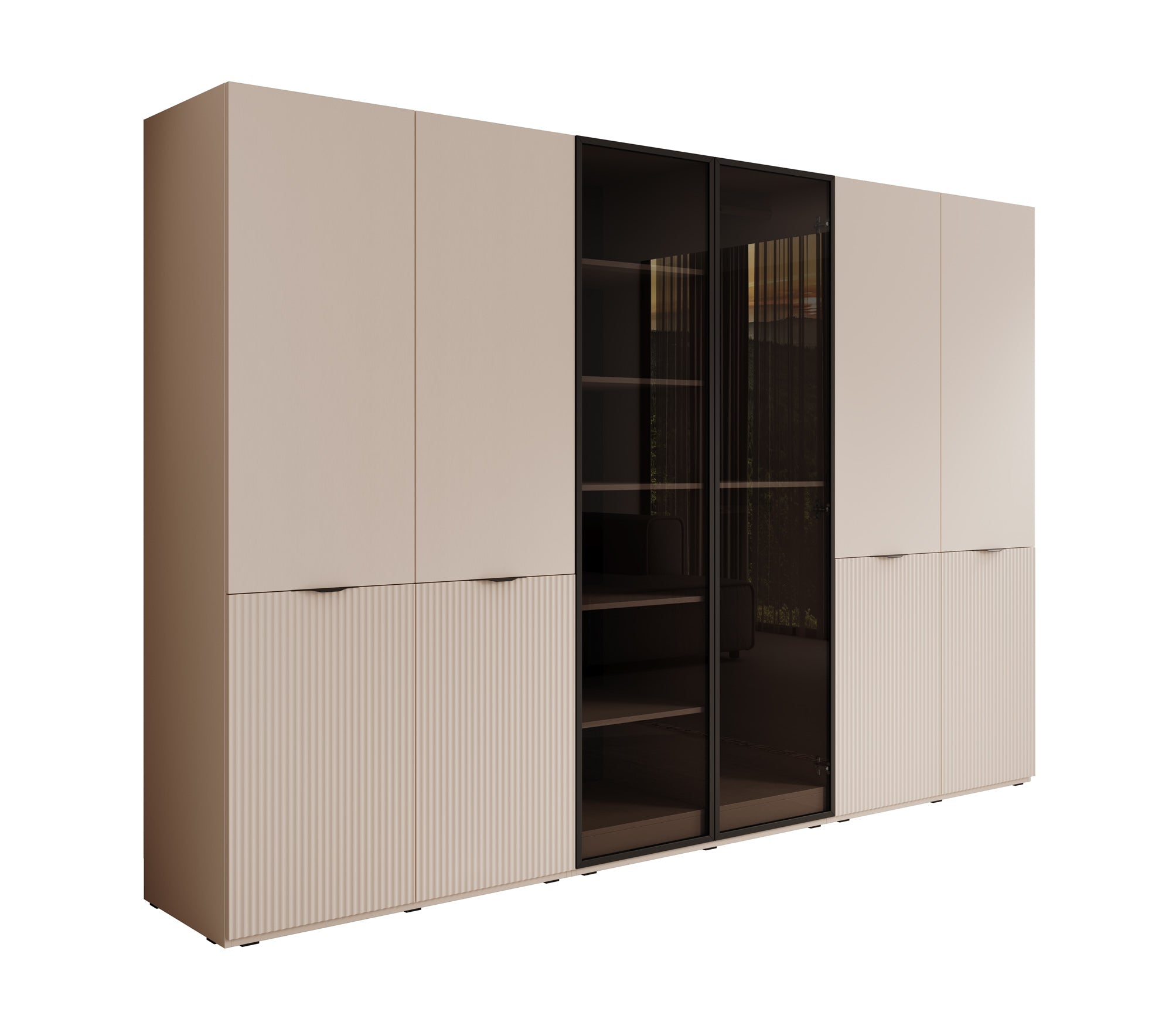 Shelton - Kledingkast 6-deurs van glas - Beige