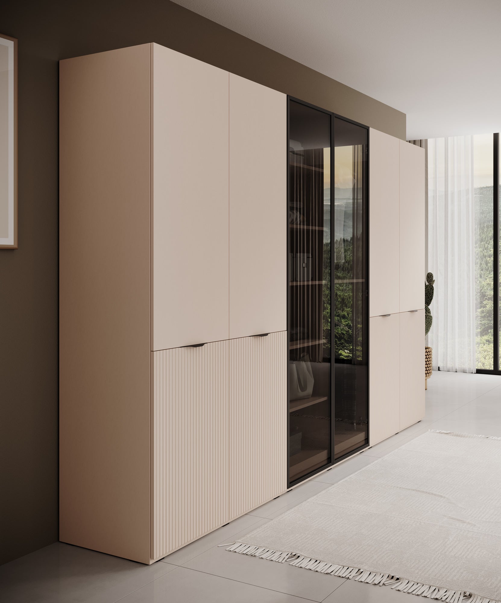 Shelton - Kledingkast 6-deurs van glas - Beige