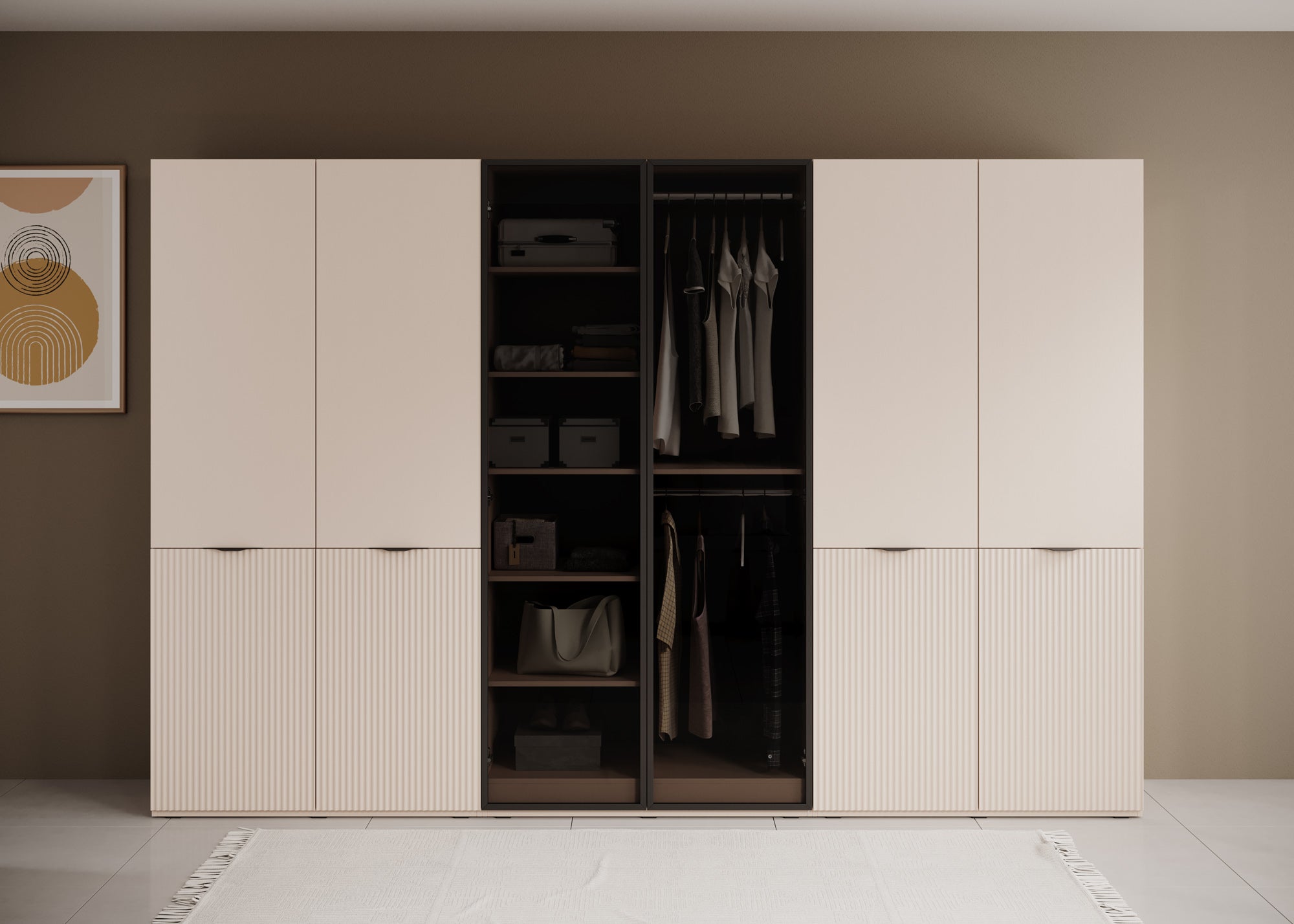 Shelton - Kledingkast 6-deurs van glas - Beige