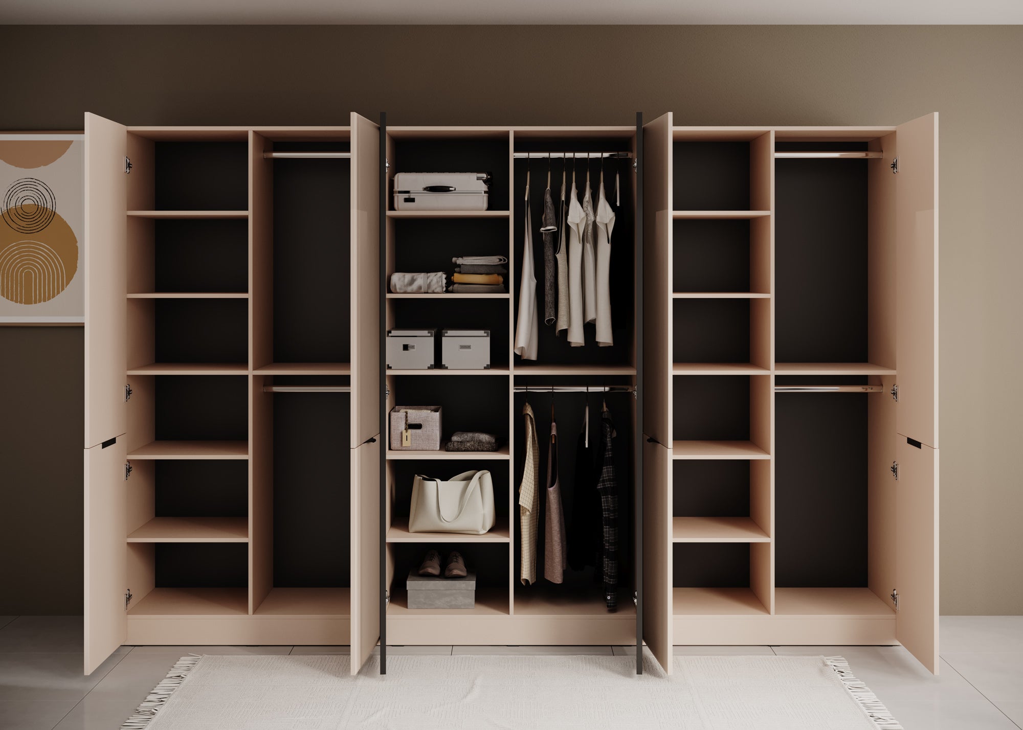 Shelton - Kledingkast 6-deurs van glas - Beige