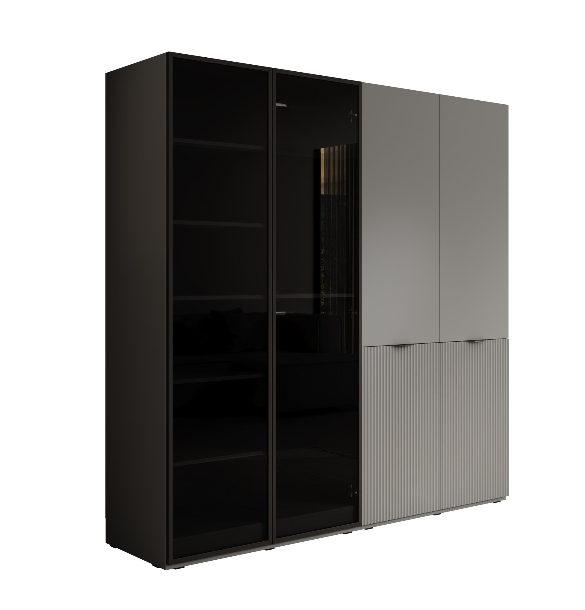 Shelton - Kledingkast 4-deurs van glas - Grijs