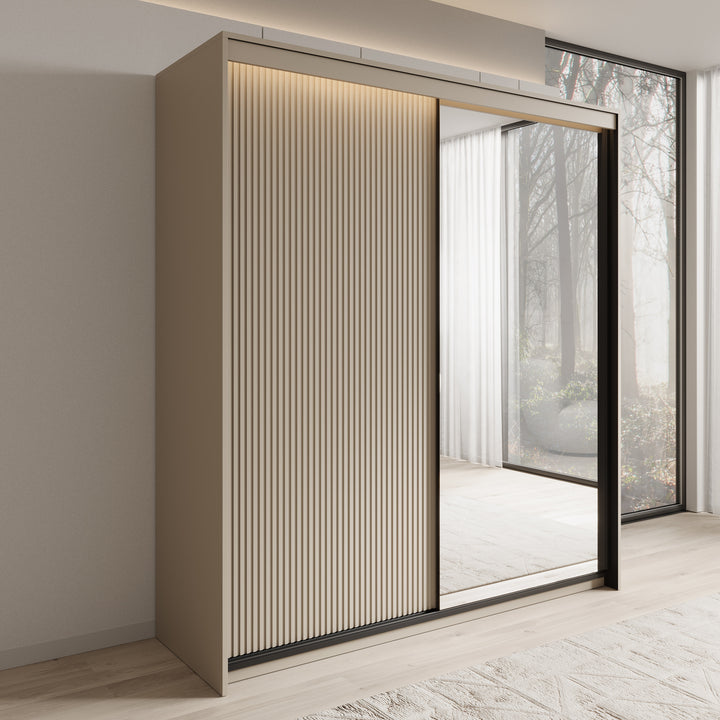 Timoteo - Kledingkast met schuifdeuren - Beige - 200x63x222 cm