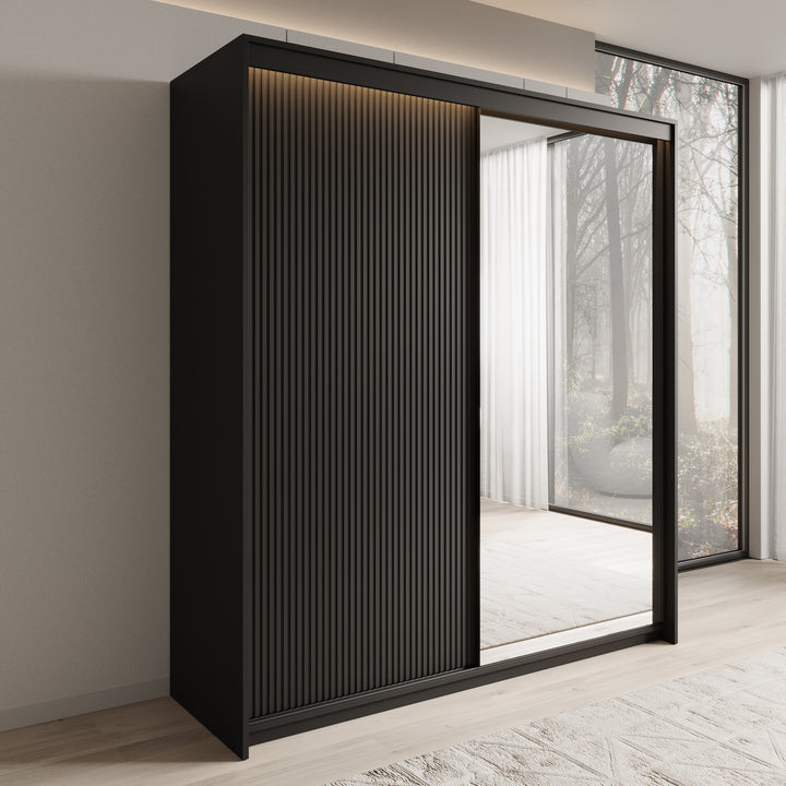 Timoteo - Kledingkast met schuifdeuren - Zwart - 200x63x222 cm