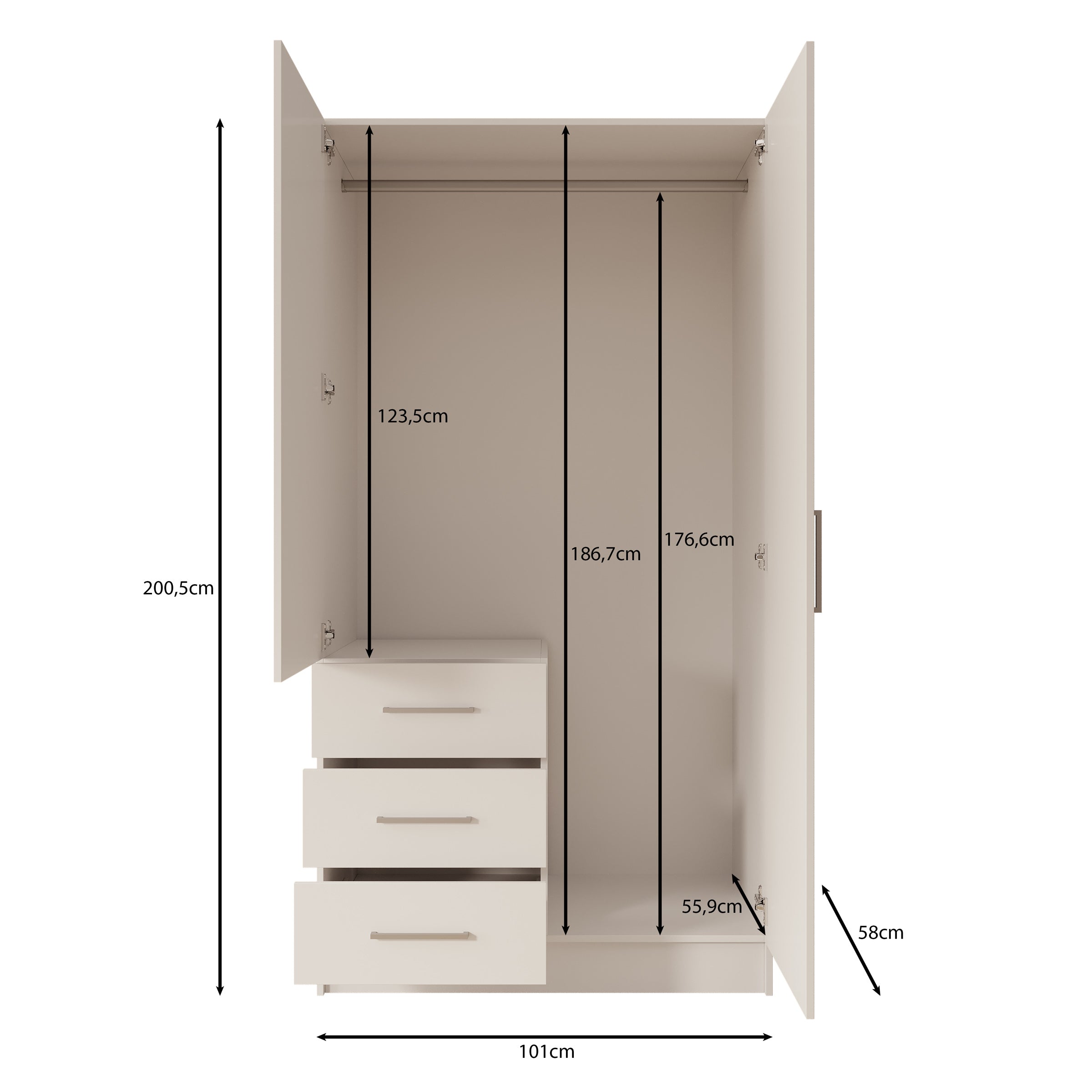Komodo - Kledingkast met 2 deuren - Beige - 101x61x201 cm