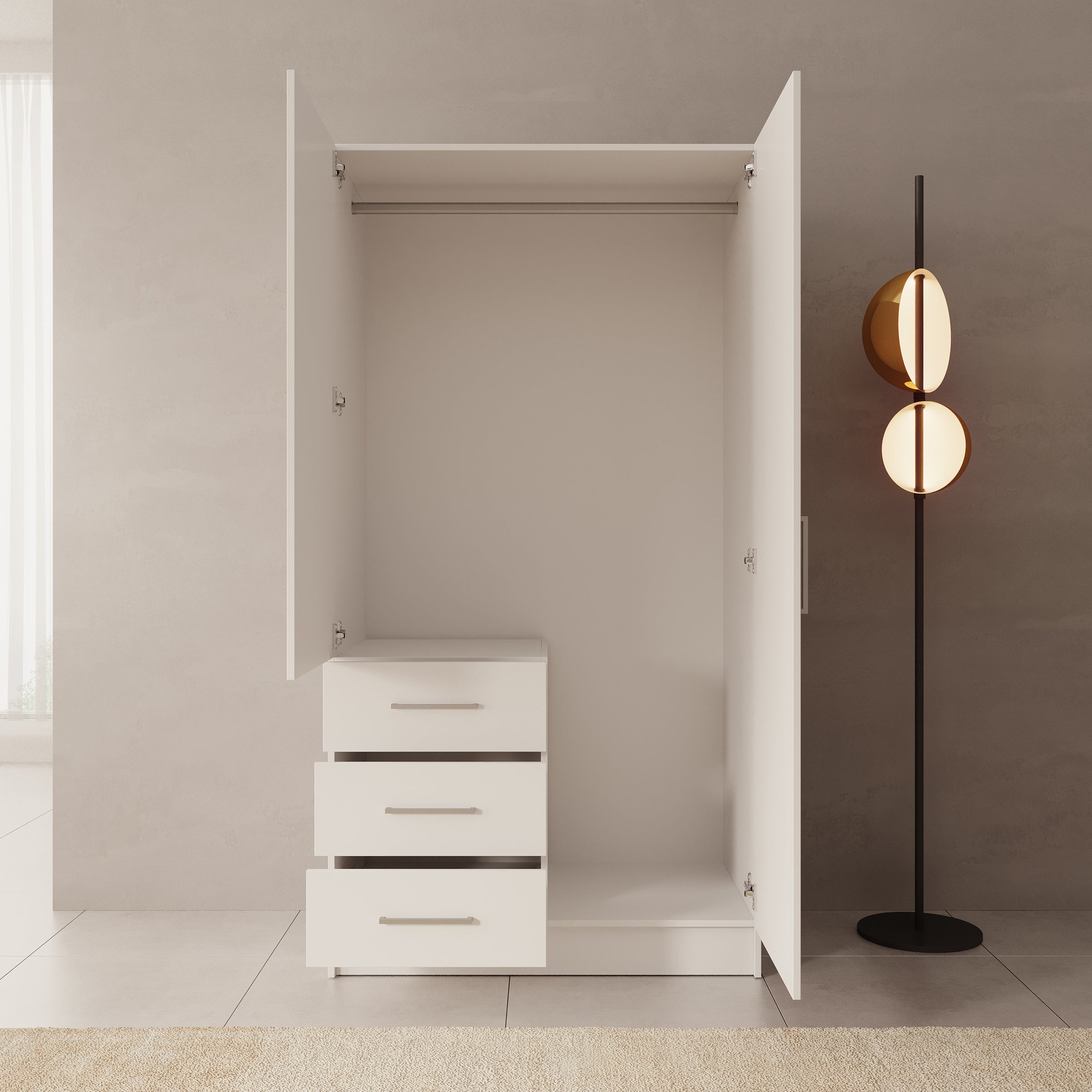 Komodo - Kledingkast met 2 deuren - Wit - 101x61x201 cm