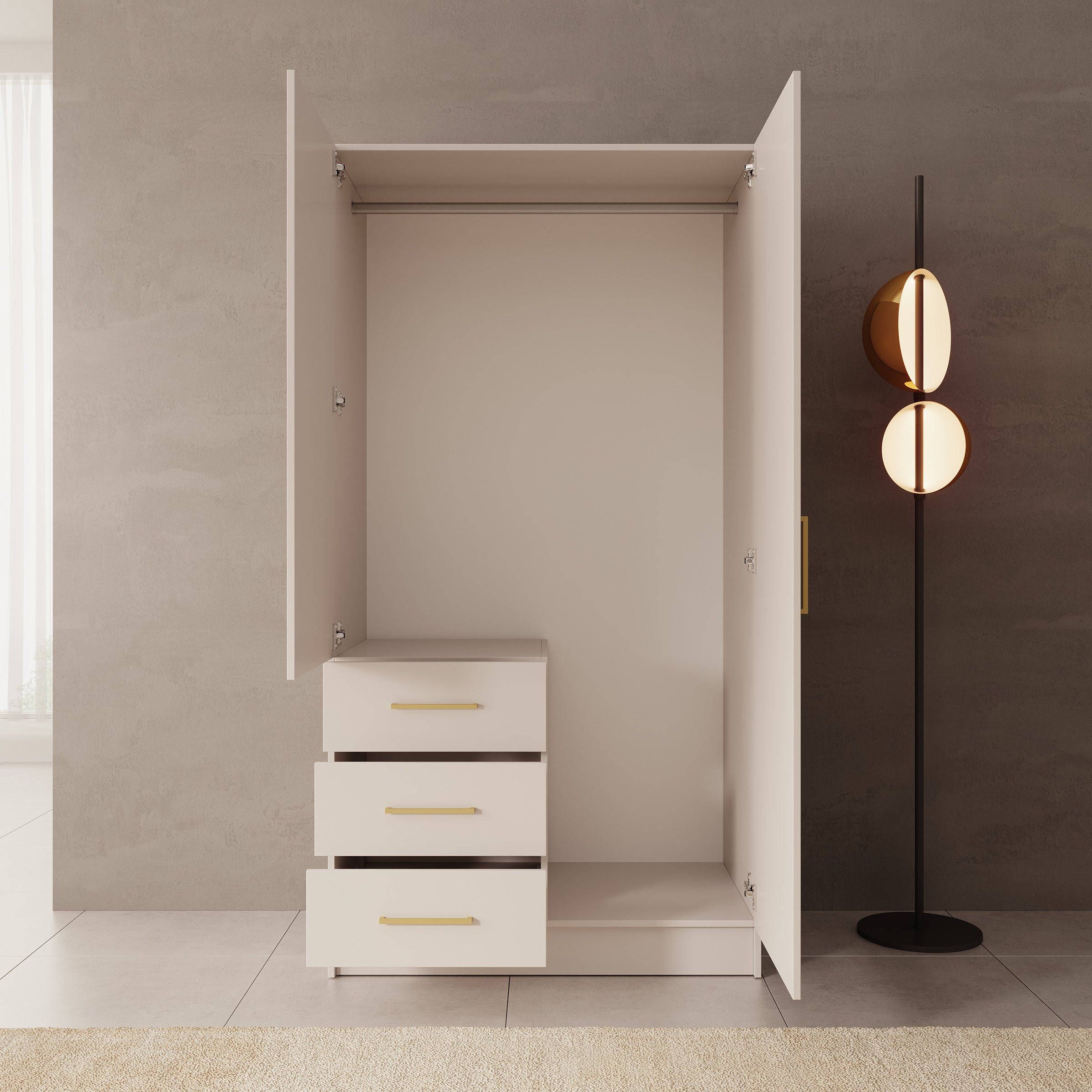 Komodo - Kledingkast met 2 deuren - Beige - 101x61x201 cm