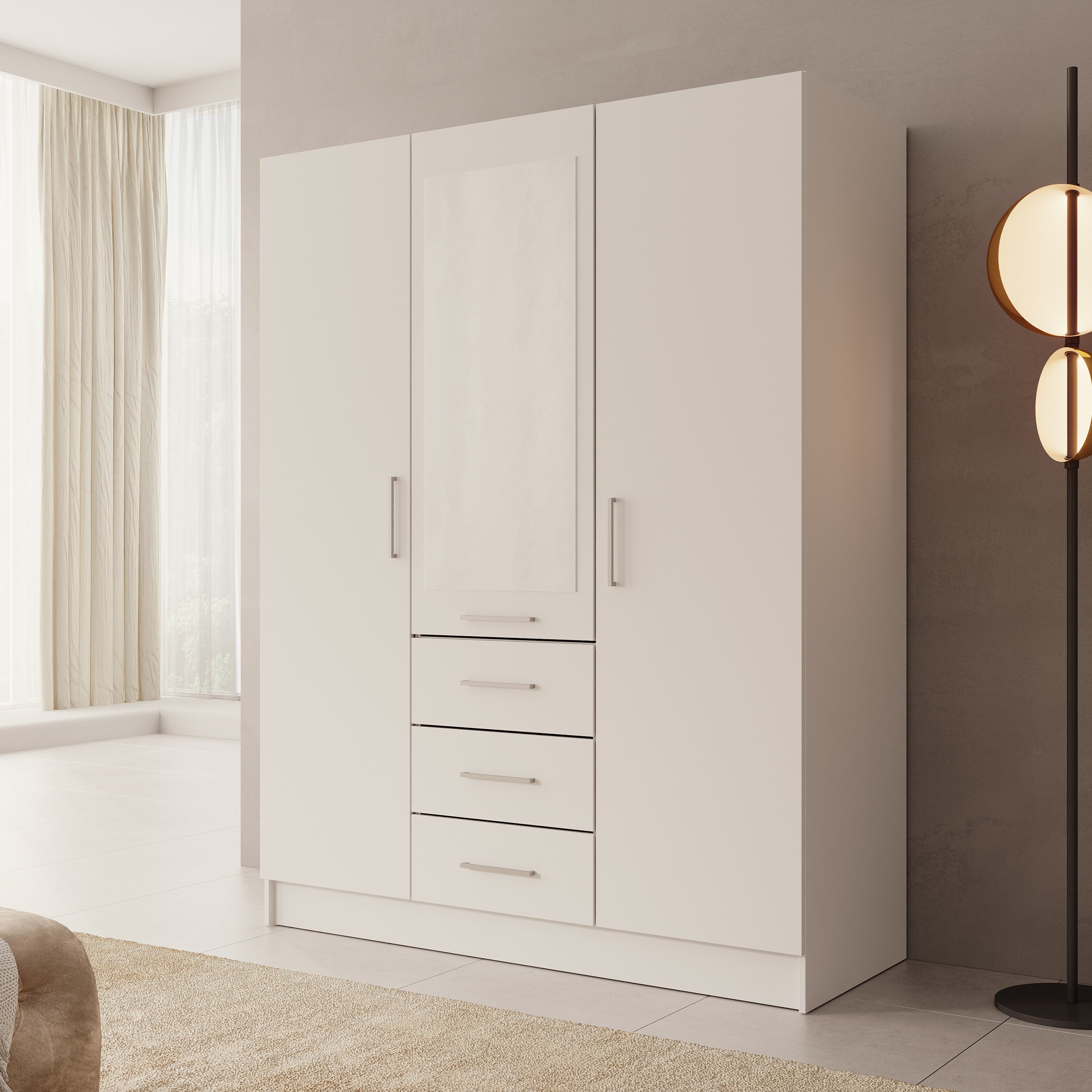 Komodo - Kledingkast met 3 deuren - Wit - 150x61x201 cm