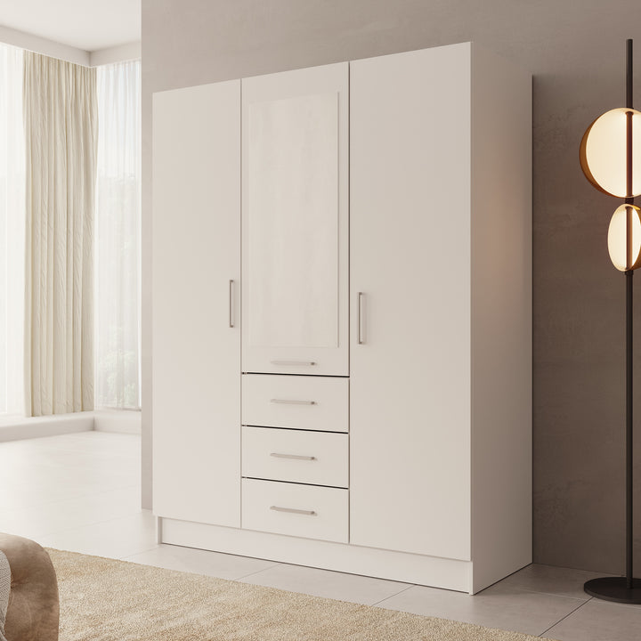 Komodo - Kledingkast met 3 deuren - Wit - 150x61x201 cm