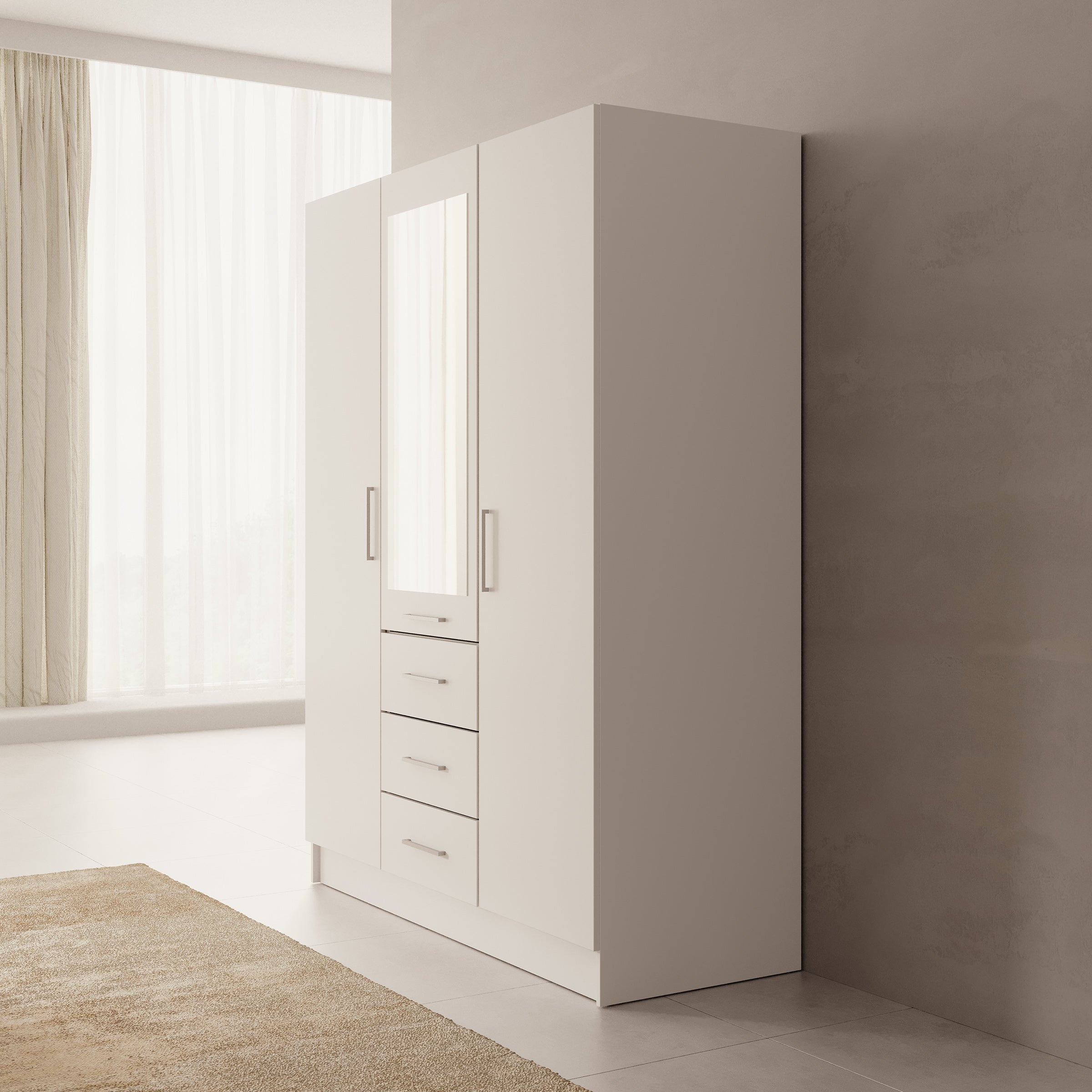 Komodo - Kledingkast met 3 deuren - Wit - 150x61x201 cm