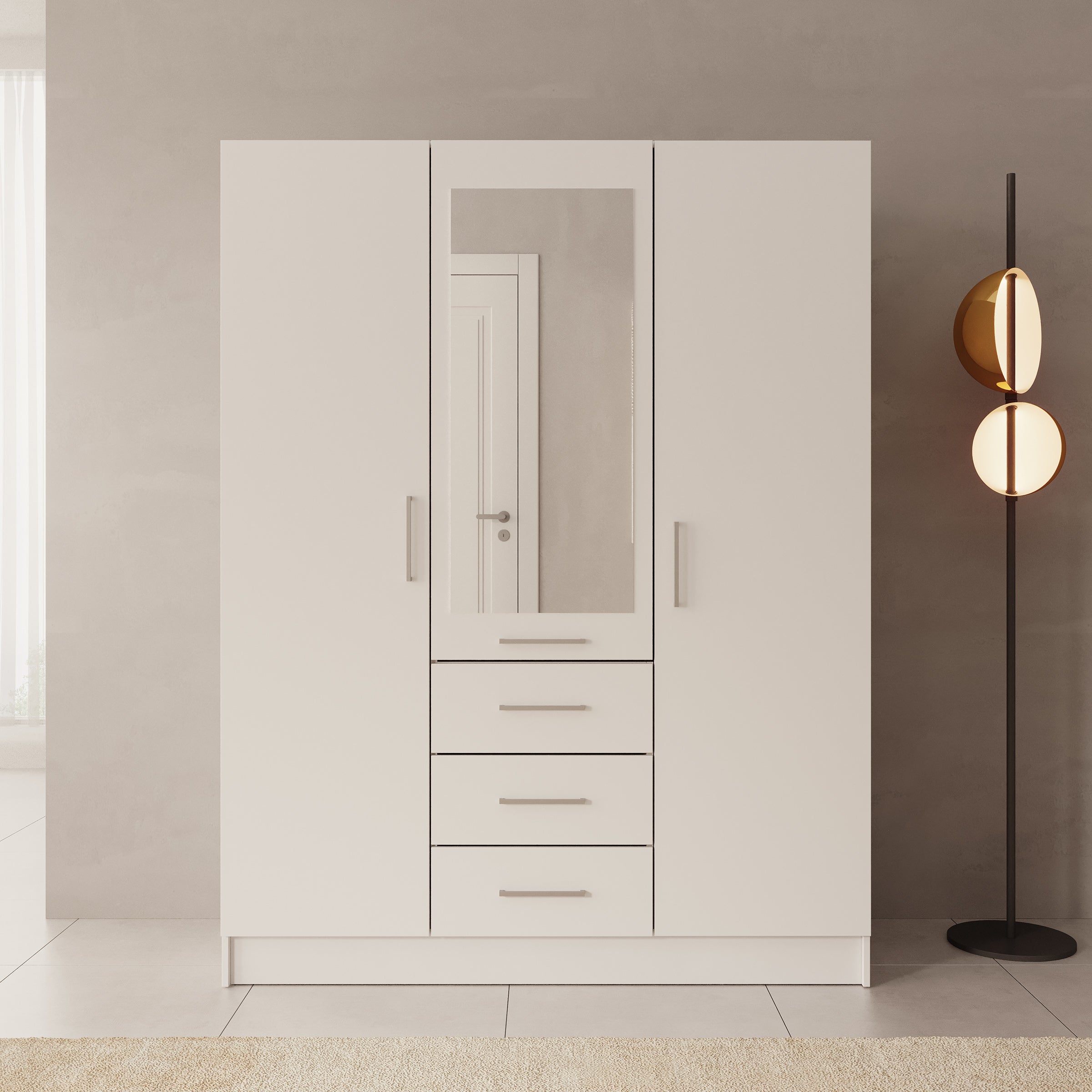 Komodo - Kledingkast met 3 deuren - Wit - 150x61x201 cm