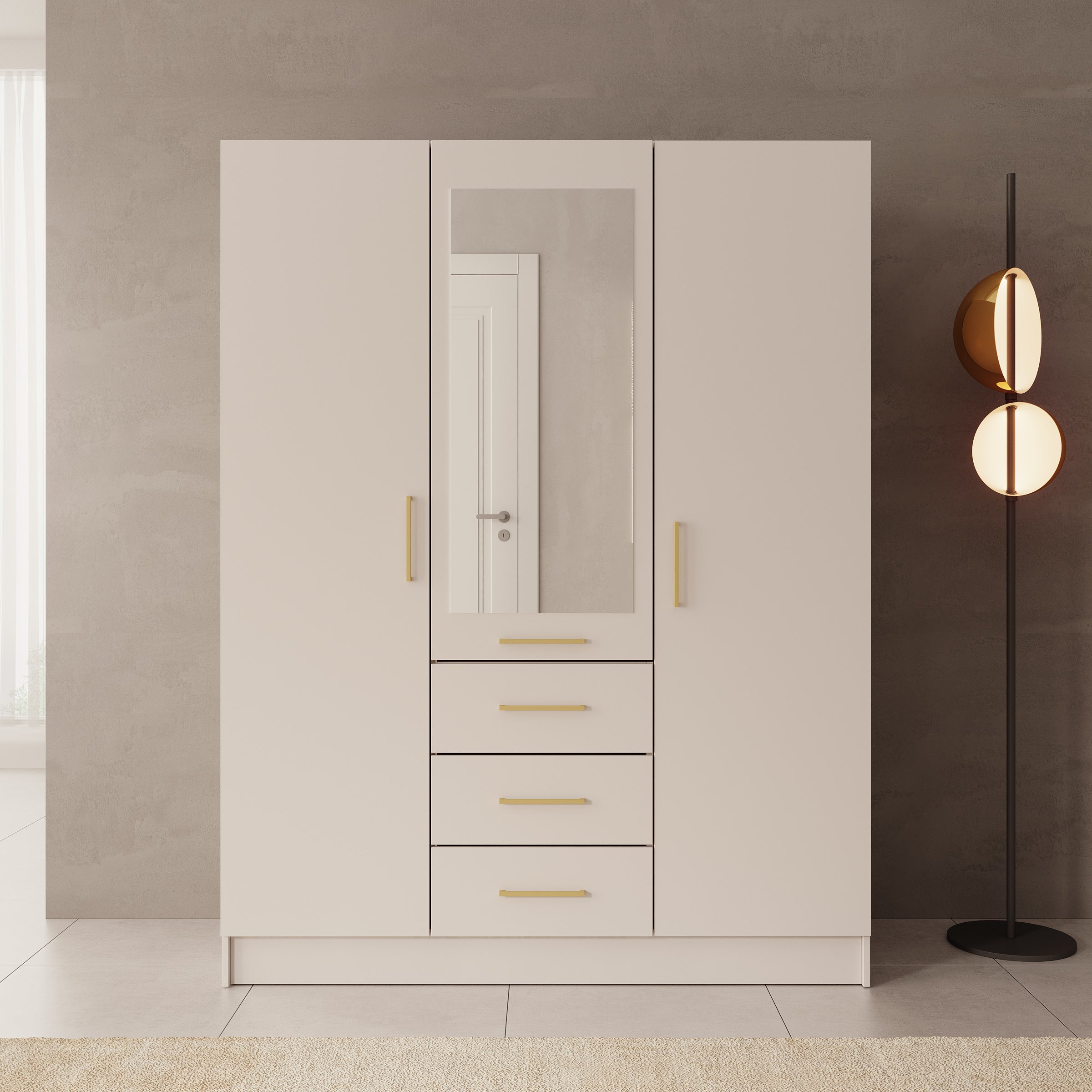 Komodo - Kledingkast met 3 deuren - Beige - 151x61x201 cm