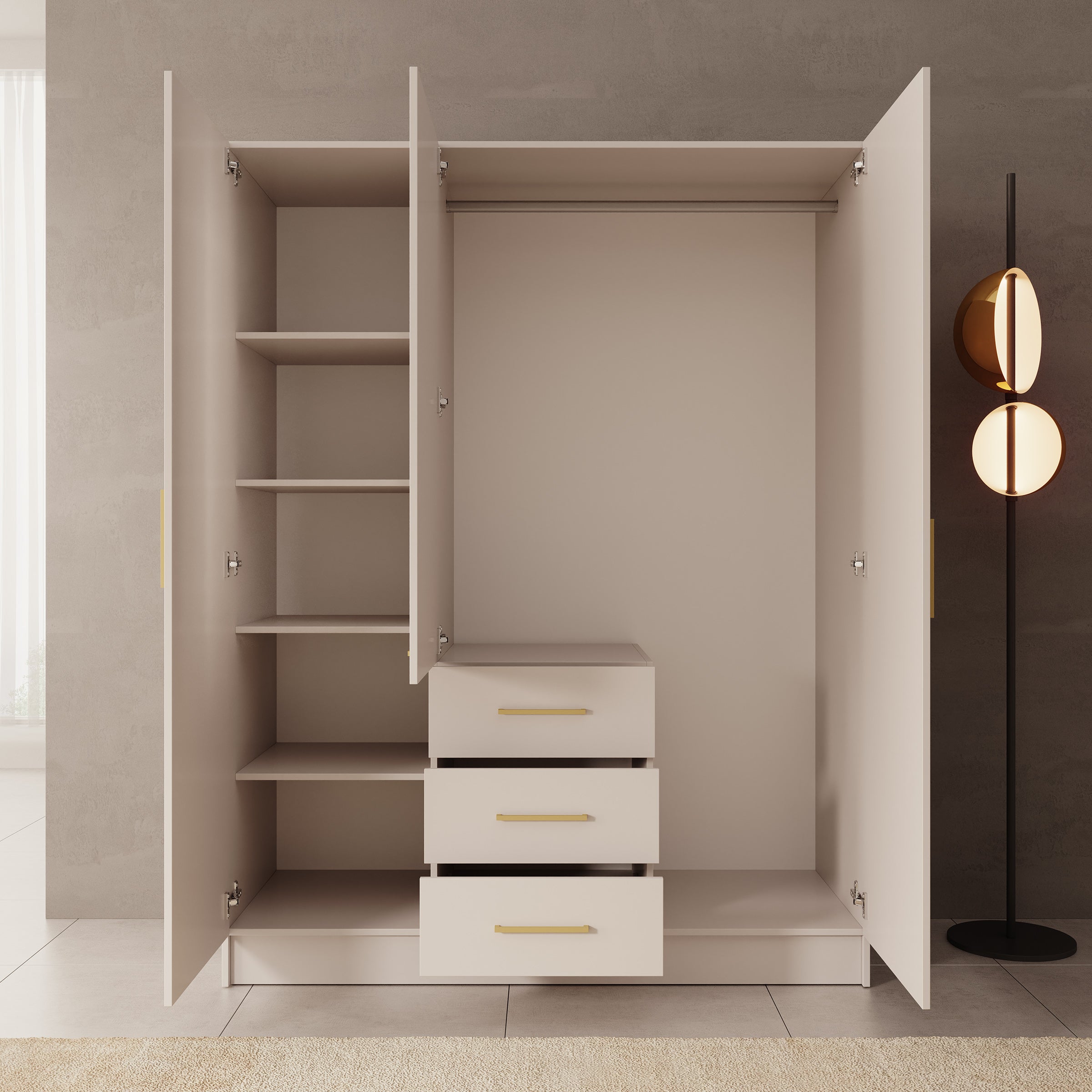 Komodo - Kledingkast met 3 deuren - Beige - 151x61x201 cm