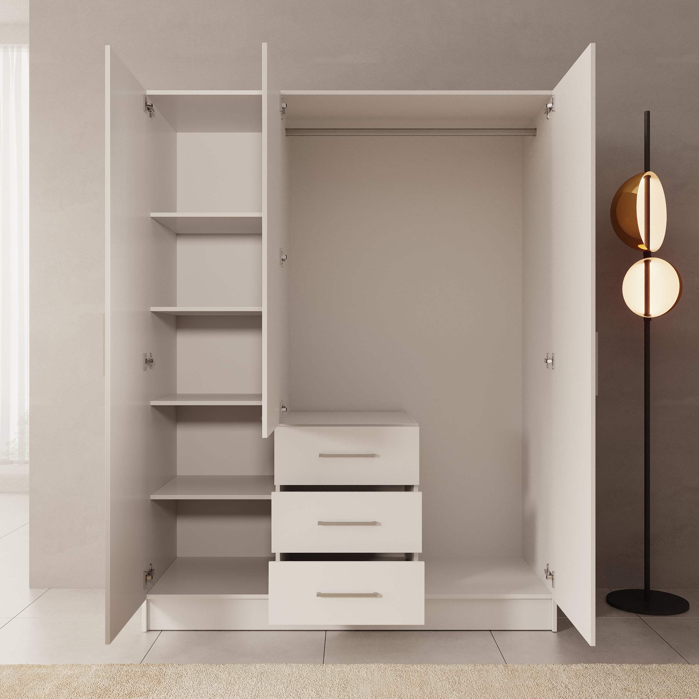 Komodo - Kledingkast met 3 deuren - Wit - 150x61x201 cm